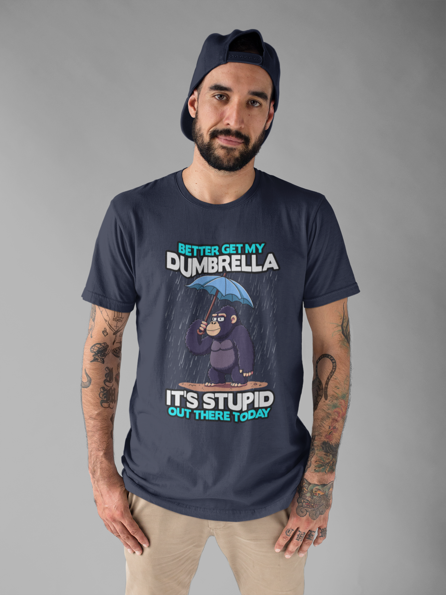Better Get My Dumbrella Tshirt – Stressed Gorilla with Umbrella in the Rain