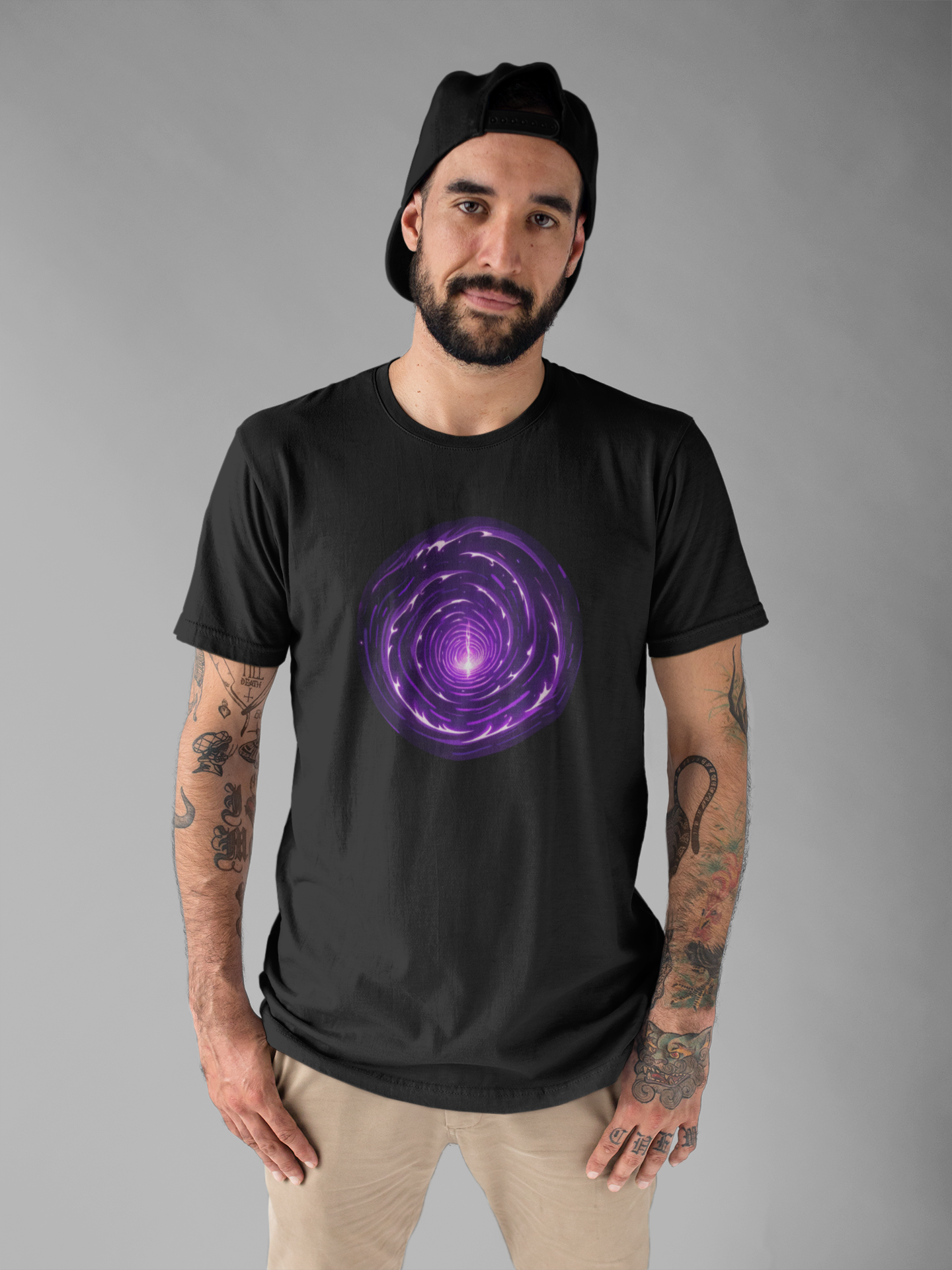 Silently Spiraling – Large Purple Spiral Graphic T-Shirt