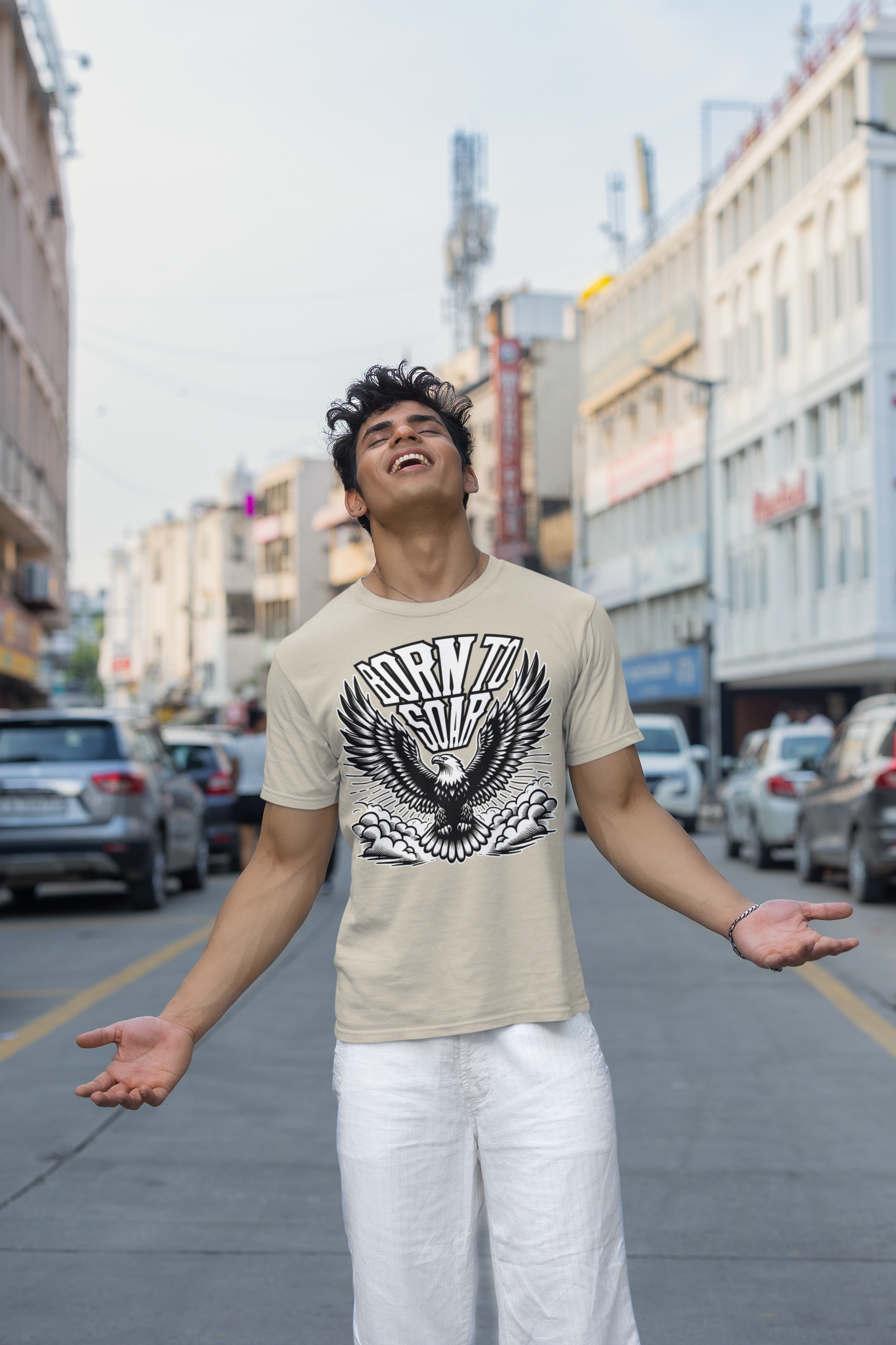 Born to Soar | Eagle with Wide Open Wings Above the Clouds T-Shirt