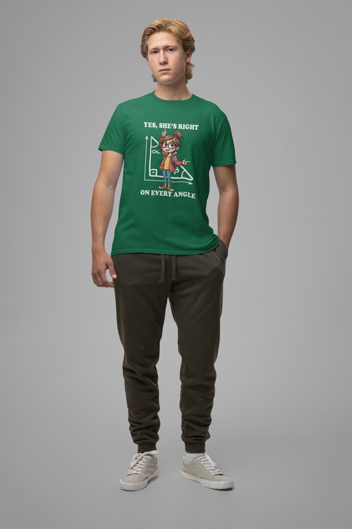 Yes, She Is Right On Every Angle Tshirt – Happy Girl with Right Angle Triangle Graphic