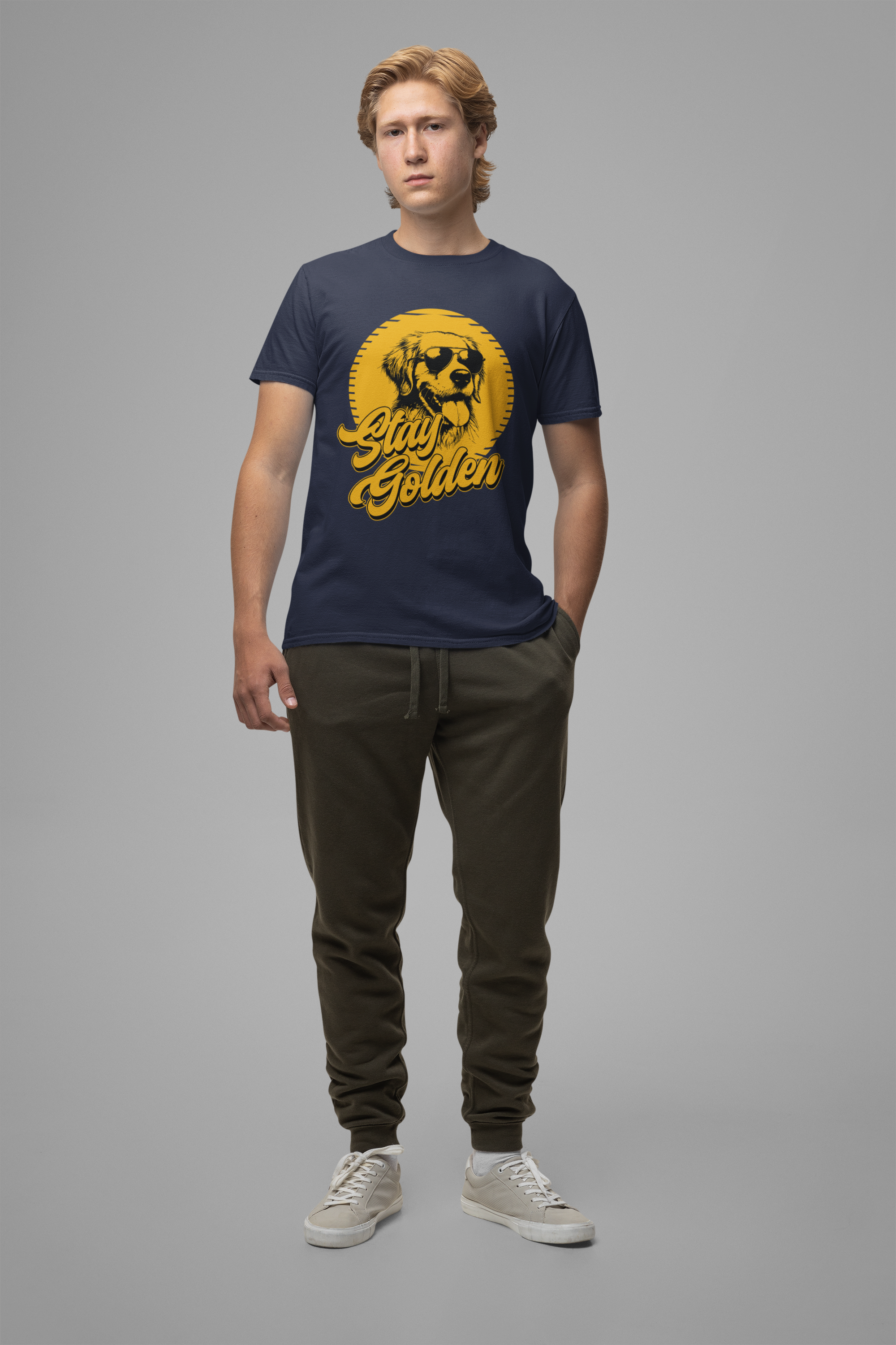 Stay Golden T-Shirt – Cool Golden Retriever with Sunglasses Graphic Tee