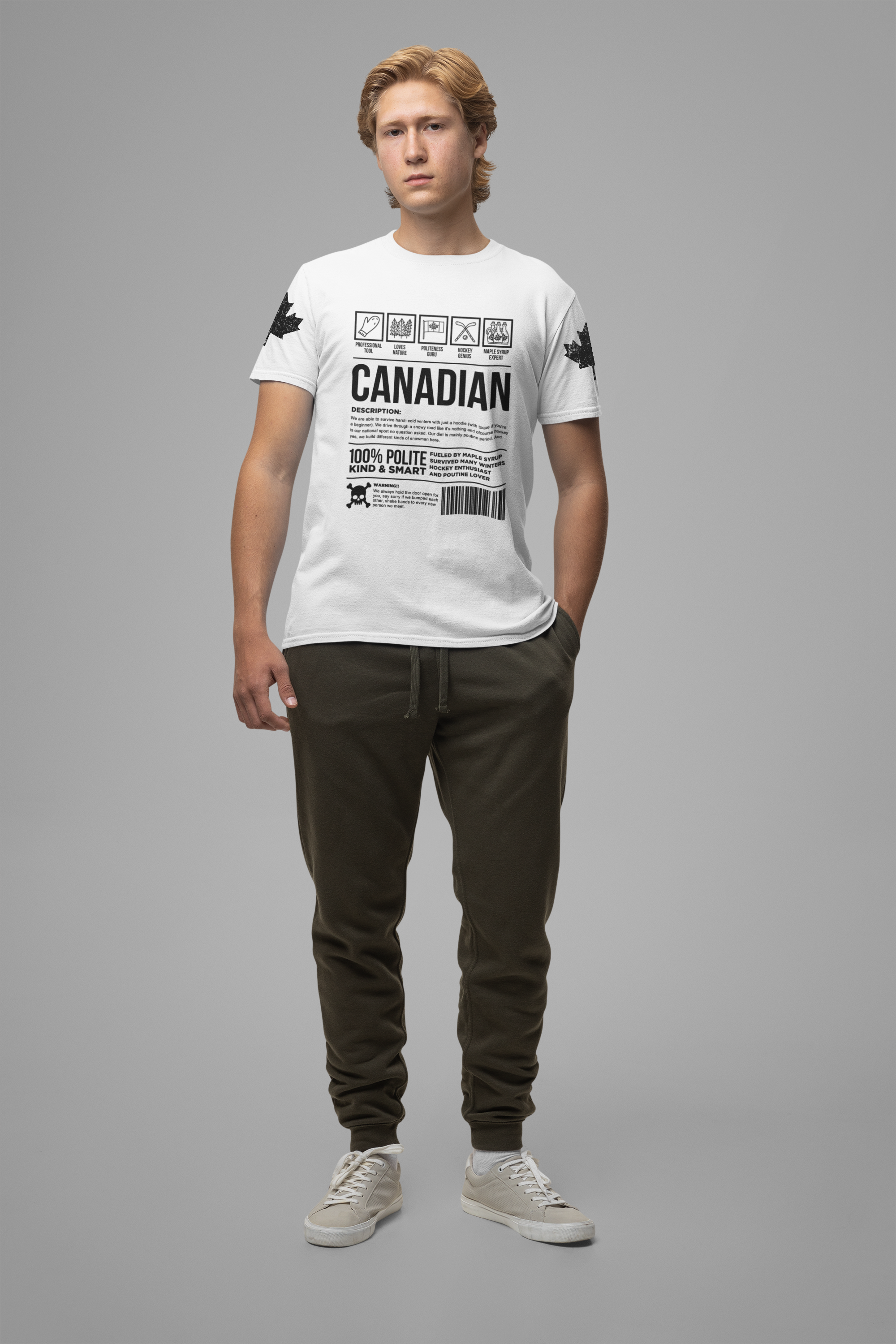 Canadian Traits Nutrition Facts - Black Print T-Shirt