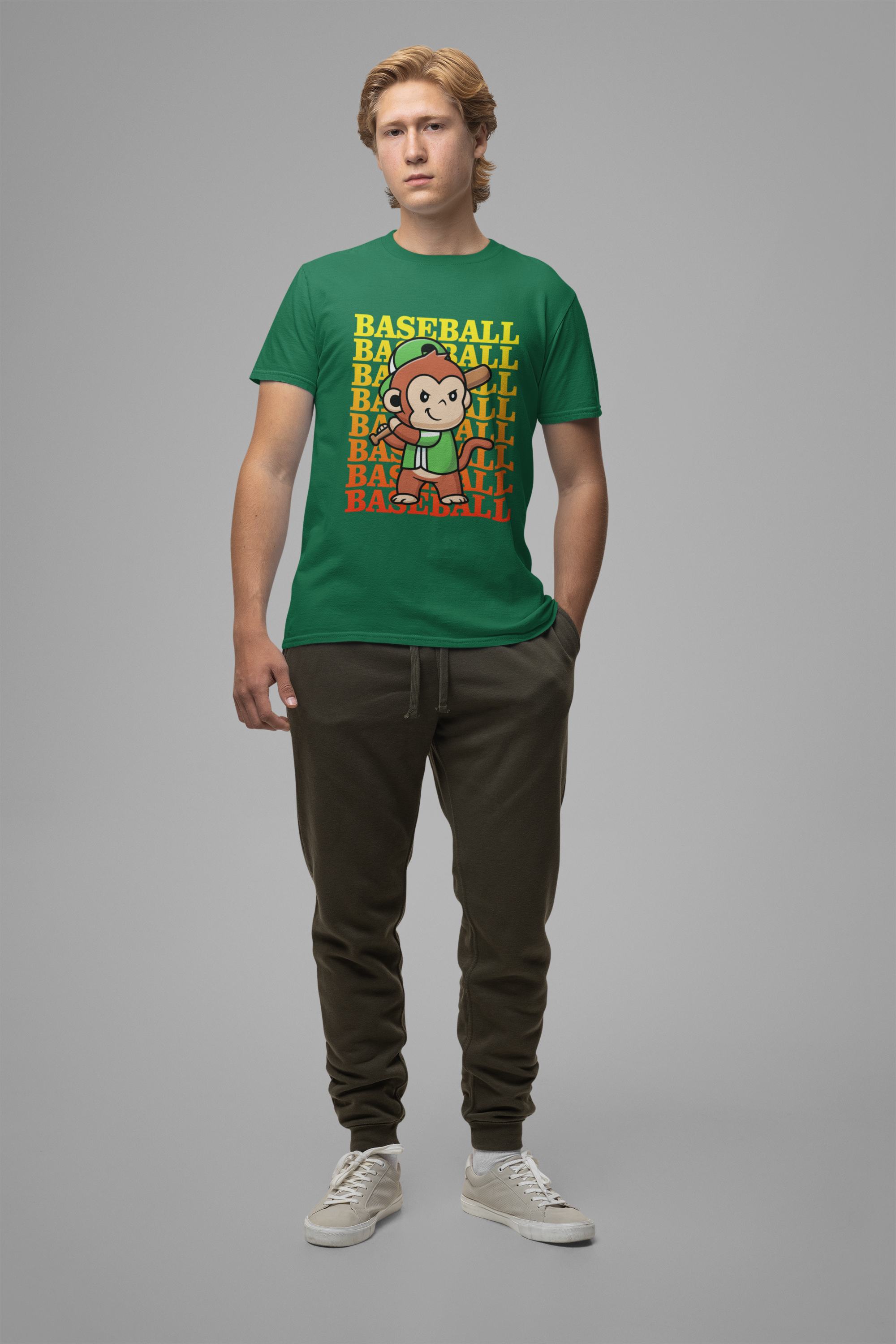 Baseball tshirt - Baseball Monkey Player Tshirt Large Graphic Monkey Baseball Player with Baseball Text Background