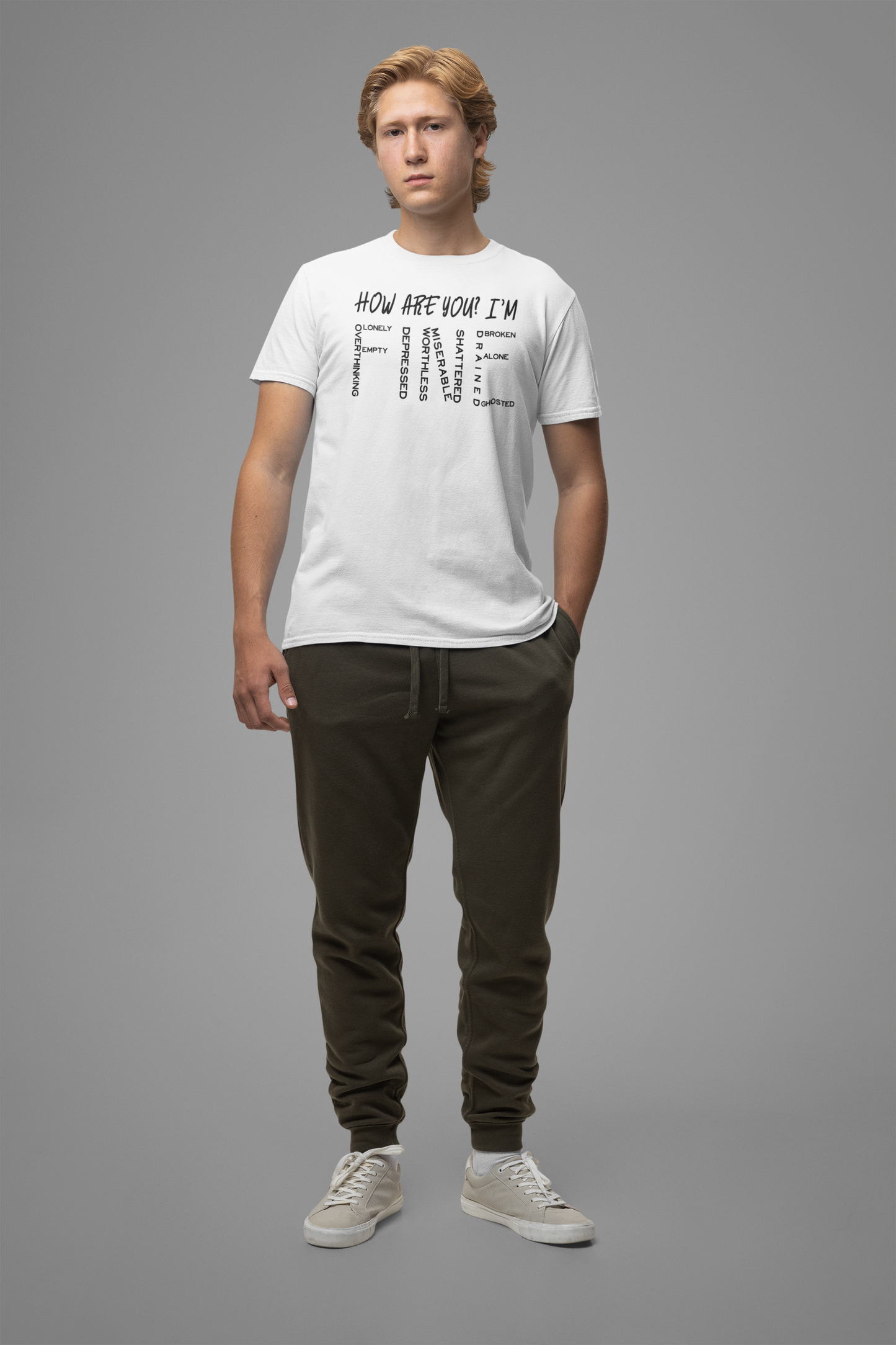How Are You? I'm Fine Graphic Statement Tee for Mental Health Awareness and Emotional Honesty Advocates
