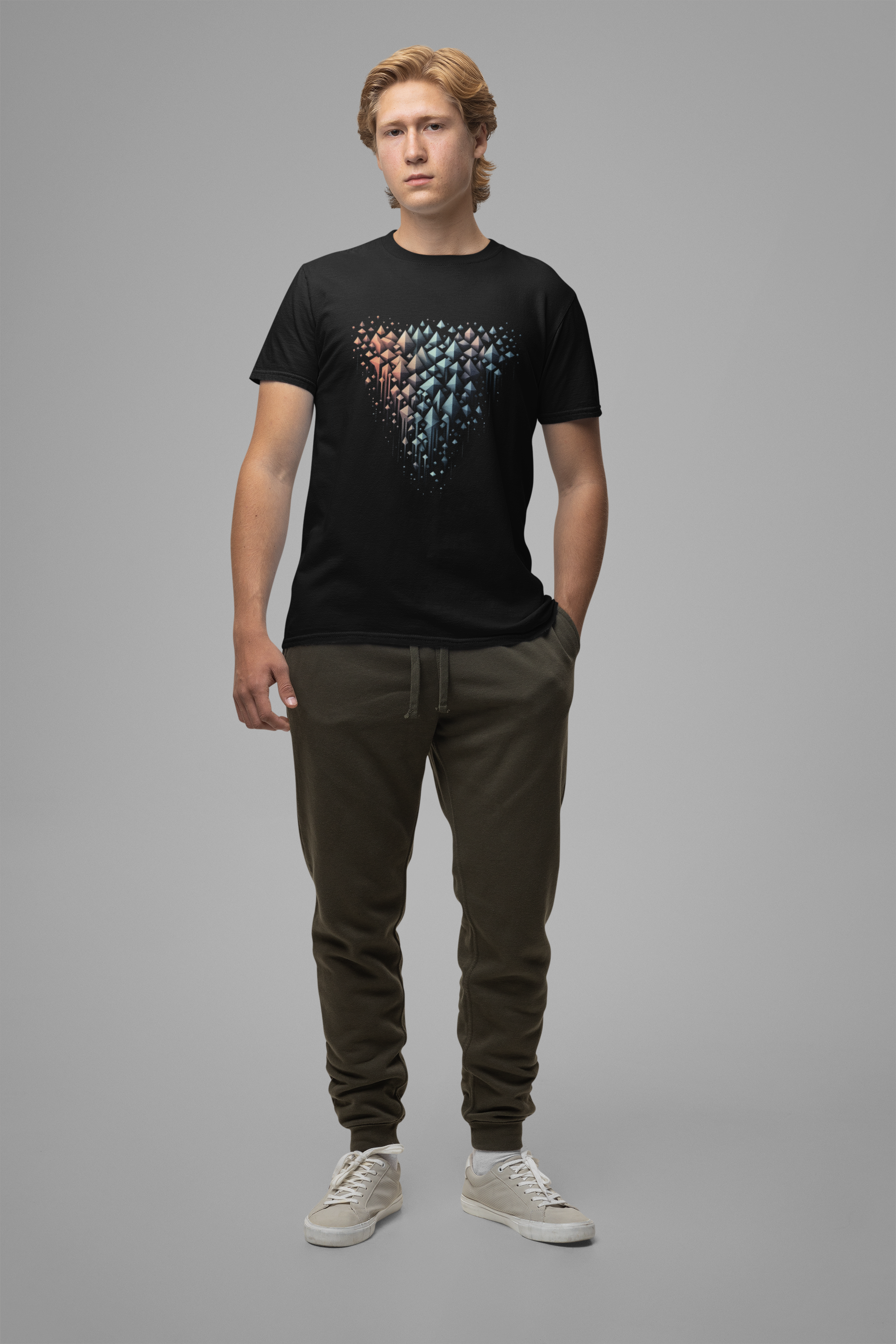 Triangle Cascade – Abstract Pyramid Alignment Graphic T-Shirt