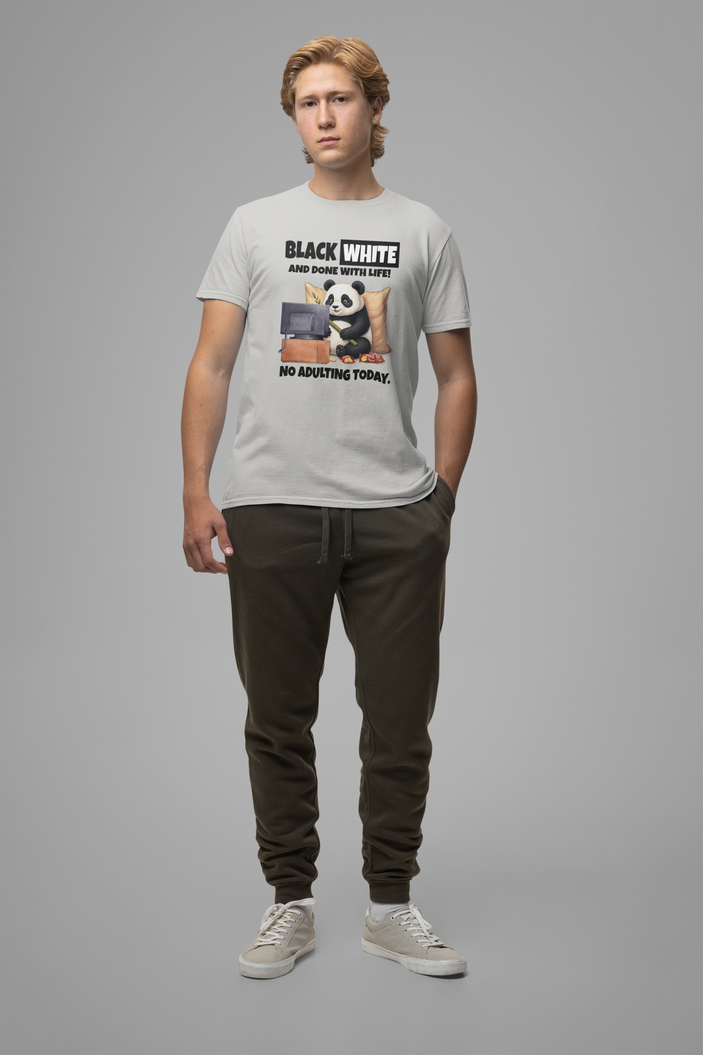 Black White and Done With Life Tee, Panda Humor Shirt, Anti Adulting Graphic Tee, Funny Mood Animal Top, Lazy Day Gift