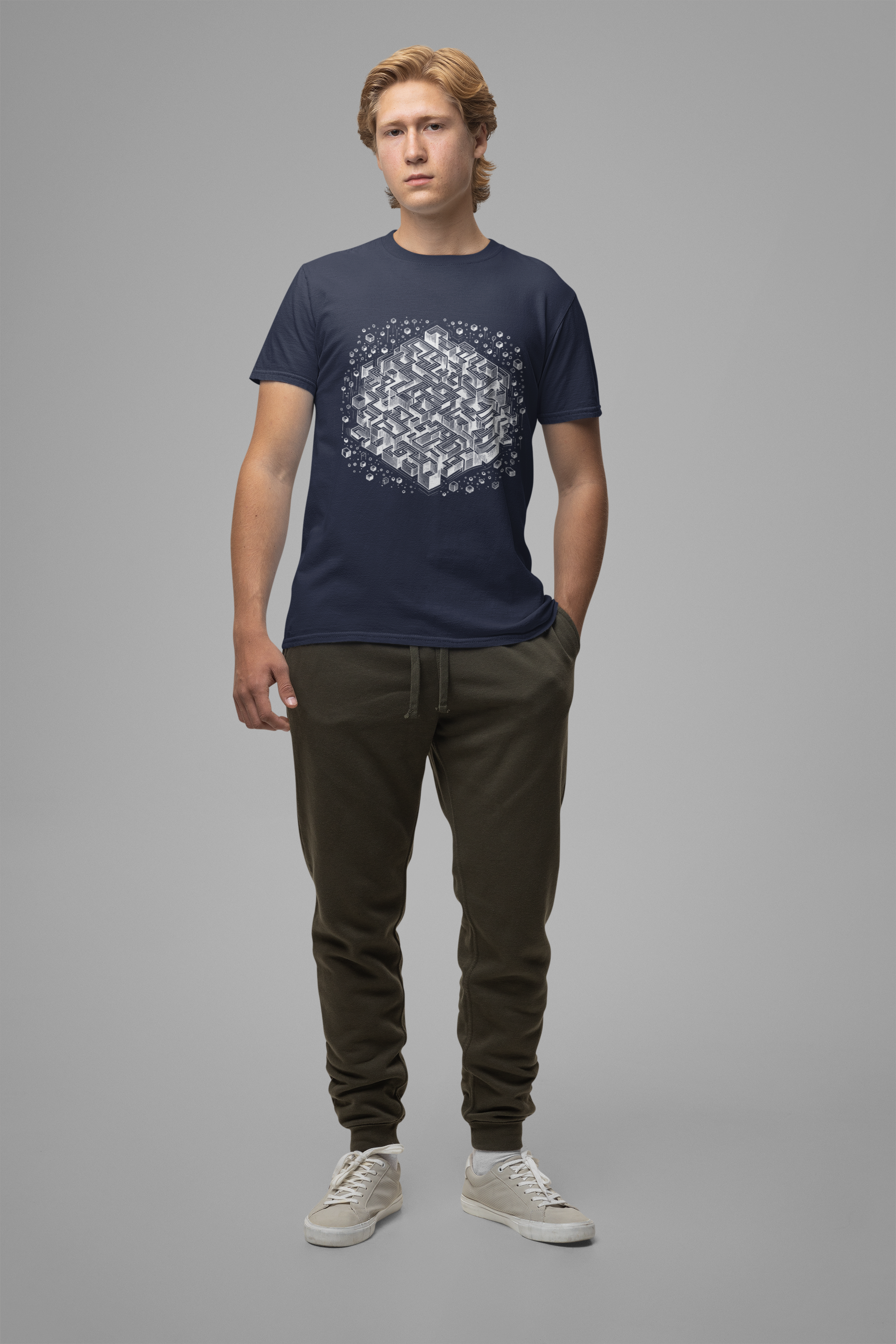 Cube Cascade – Cubic Maze with Floating Cubes Graphic T-Shirt