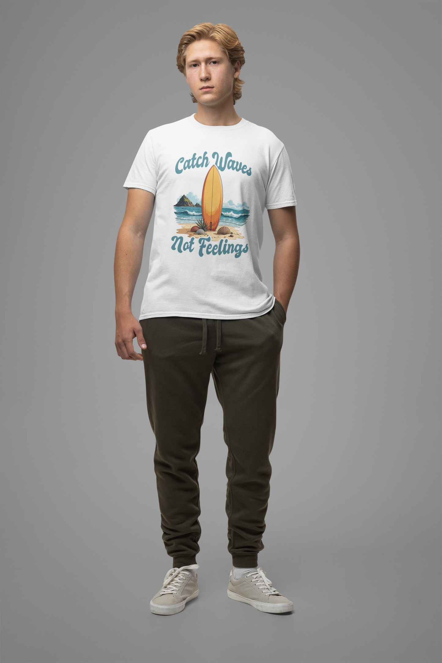 Catch Waves Not Feelings Funny Surf Beach T-Shirt