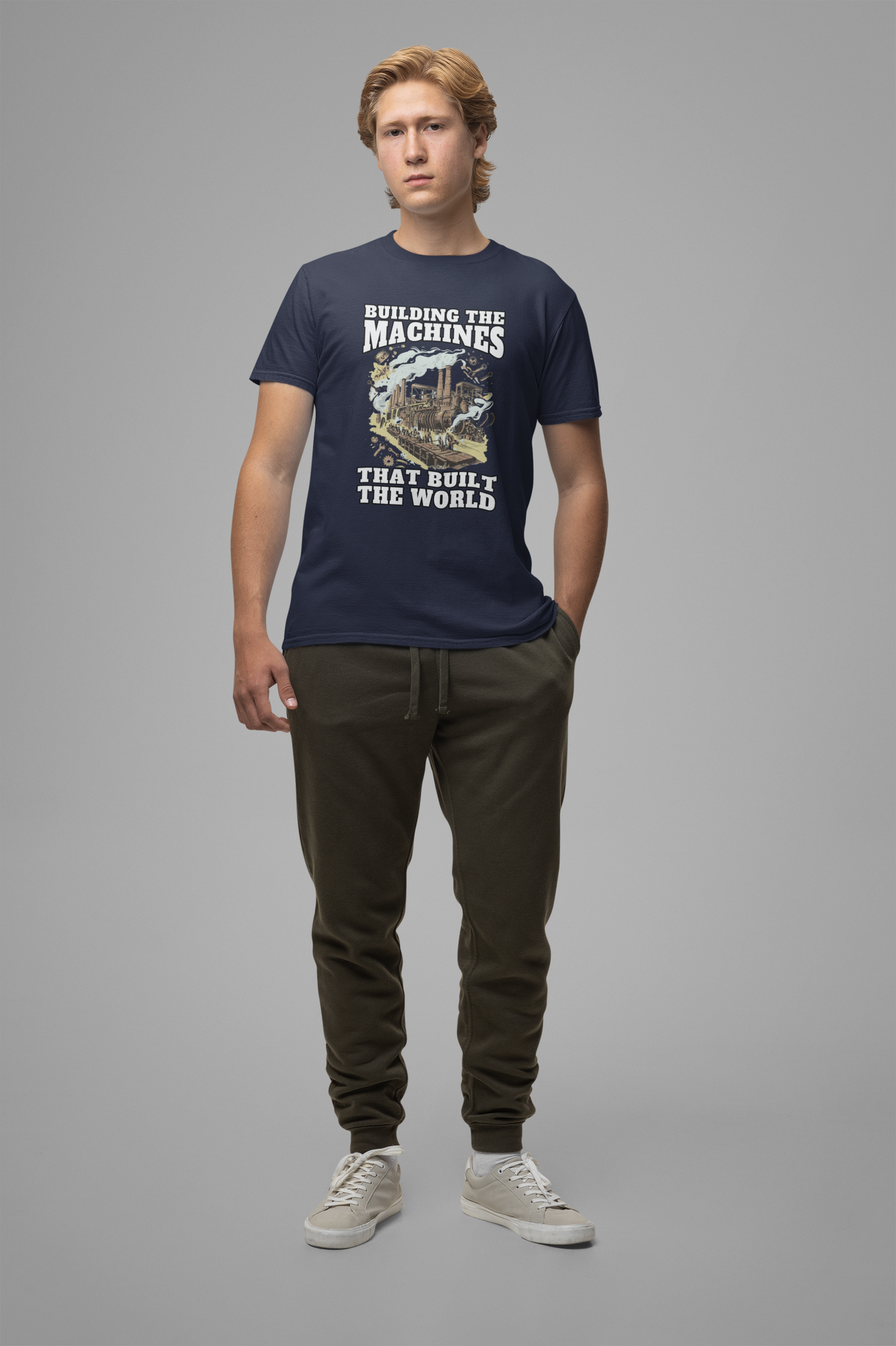 Building the Machines that Built the World Tshirt – Steam Engine, Tools, and Workers Graphic