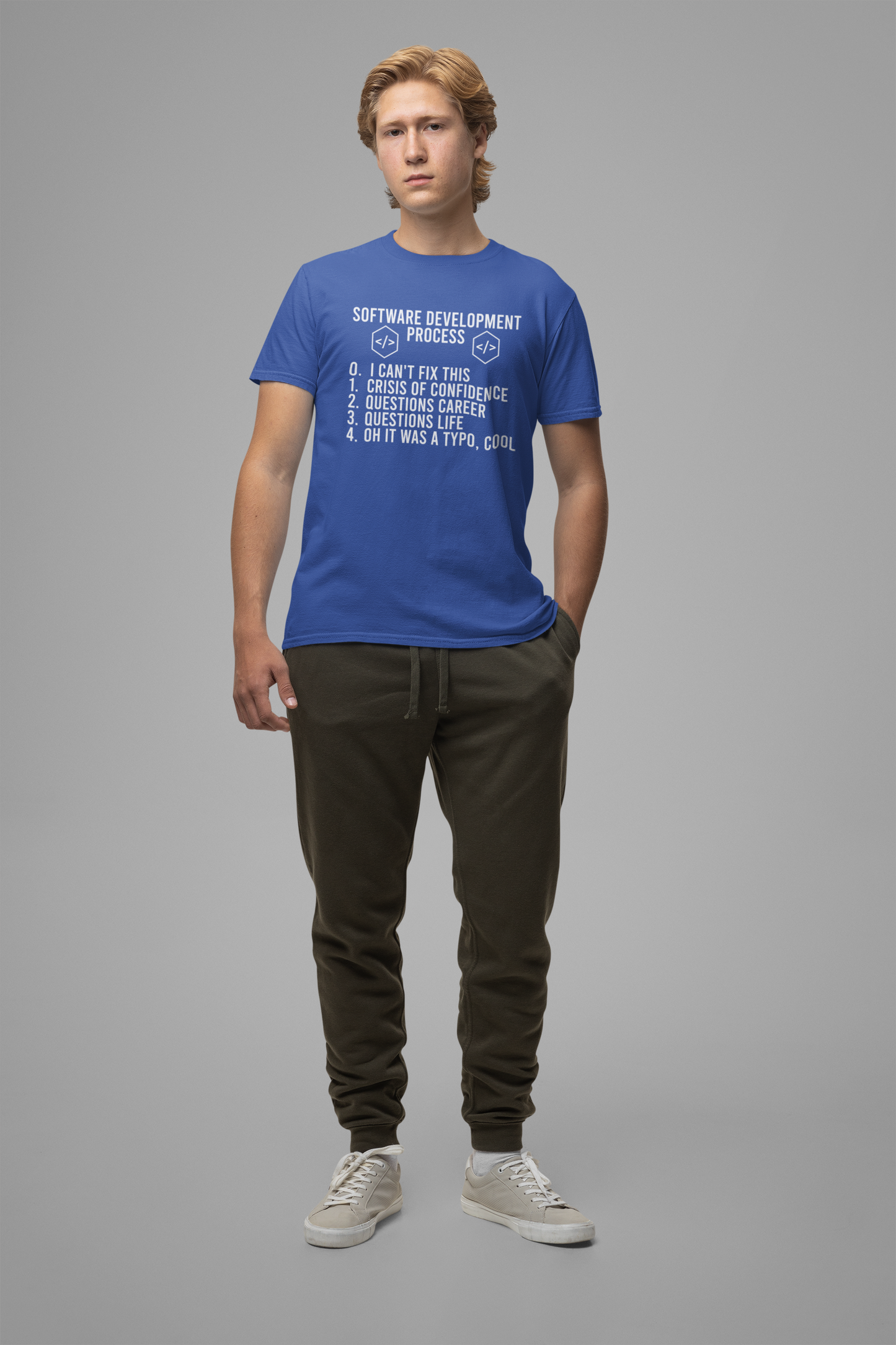 Software Engineering Humor Tee – Programmer Crisis Life Cycle