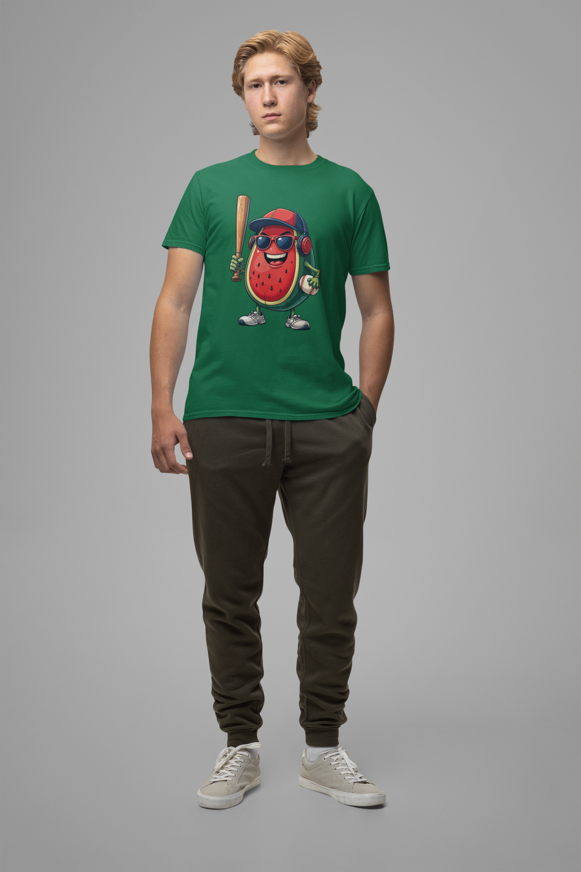 Happy Watermelon Baseball Mascot Tshirt Fun Sports Fruit Character Design