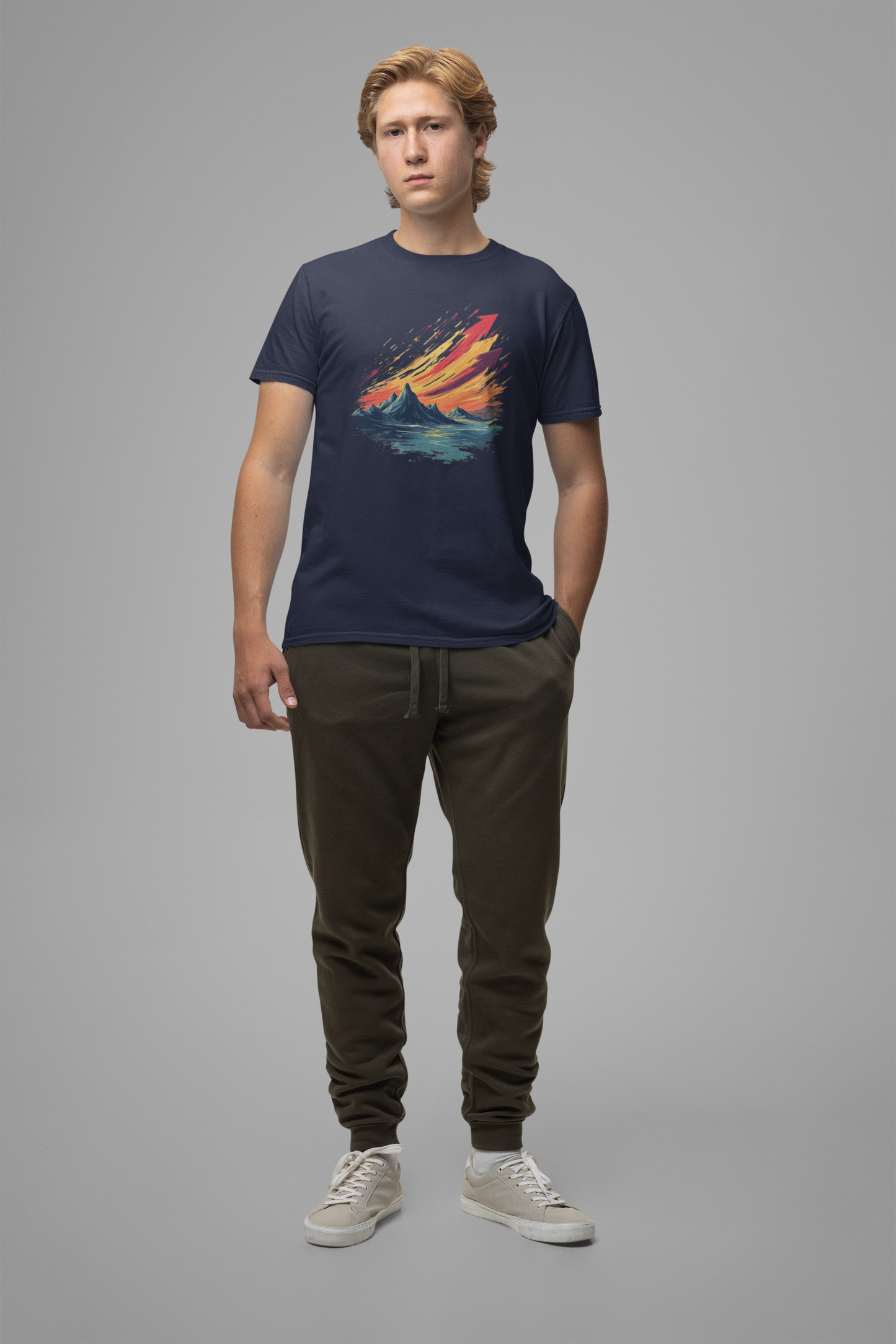 Mountain Sunset Arrows – Vibrant Sky with Upward Arrow Shapes Graphic T-Shirt