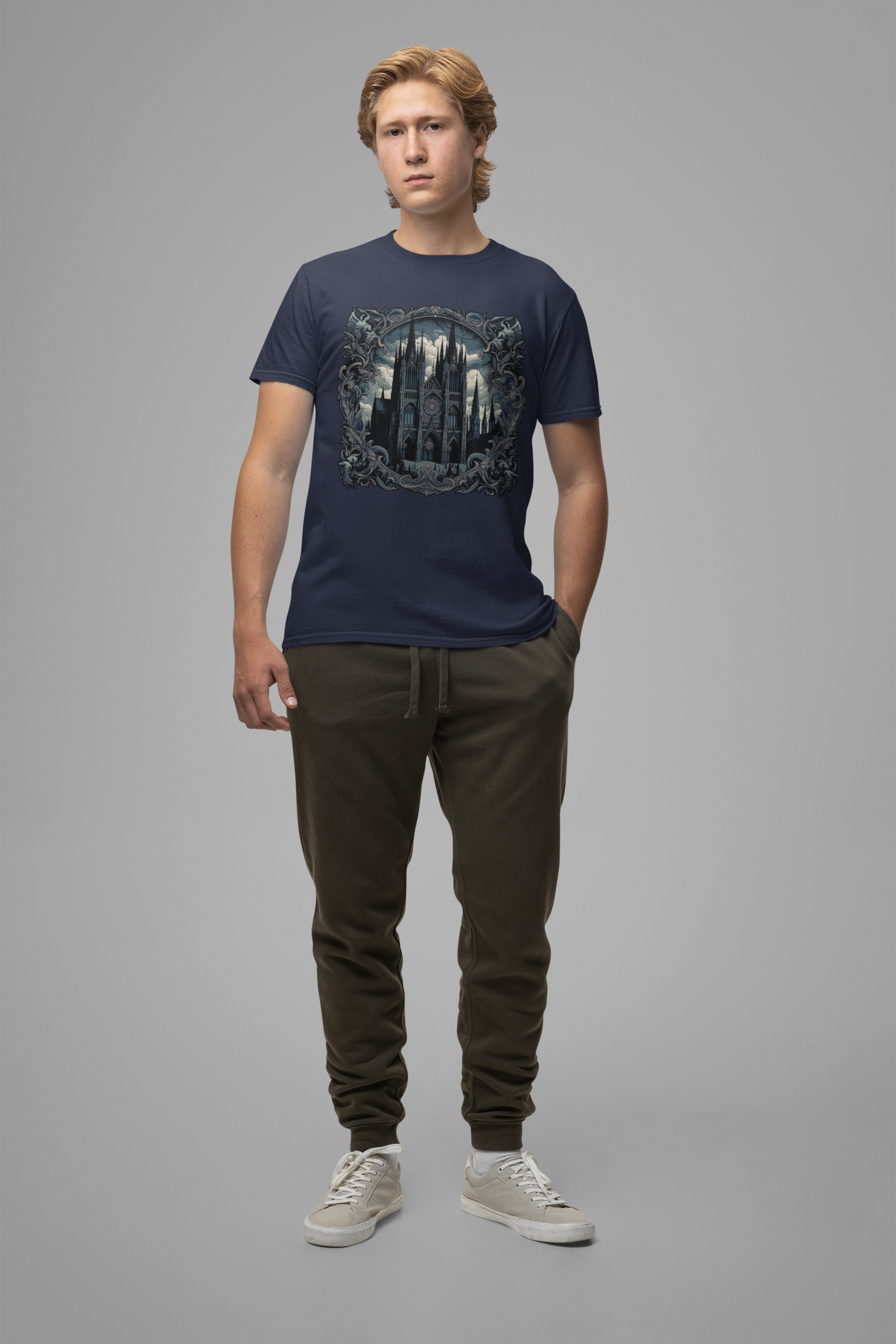 Gothic Art Revival Tshirt – Ancient Castle Reflected in Ornate Mirror