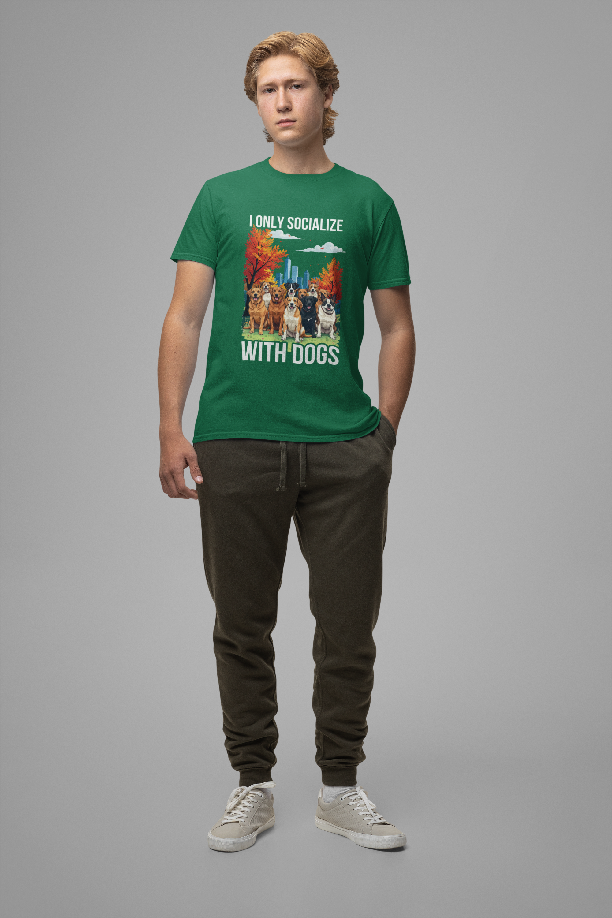 I Only Socialize with Dogs – Happy Dogs in City Park Fall Graphic T-Shirt
