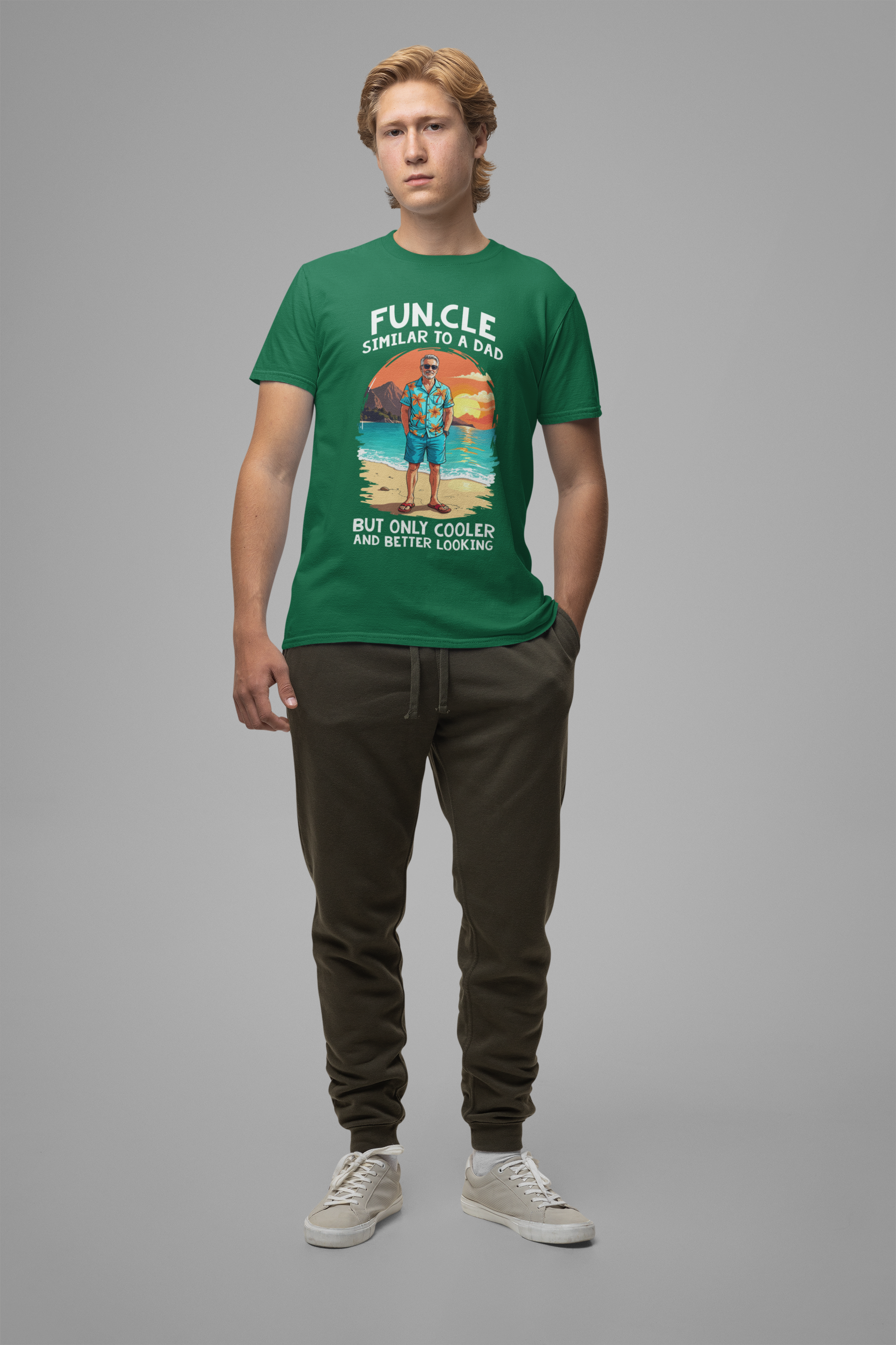 FUN.CLE Beach Sunset T-Shirt – Cool Uncle Beach Graphic with Funny Quote