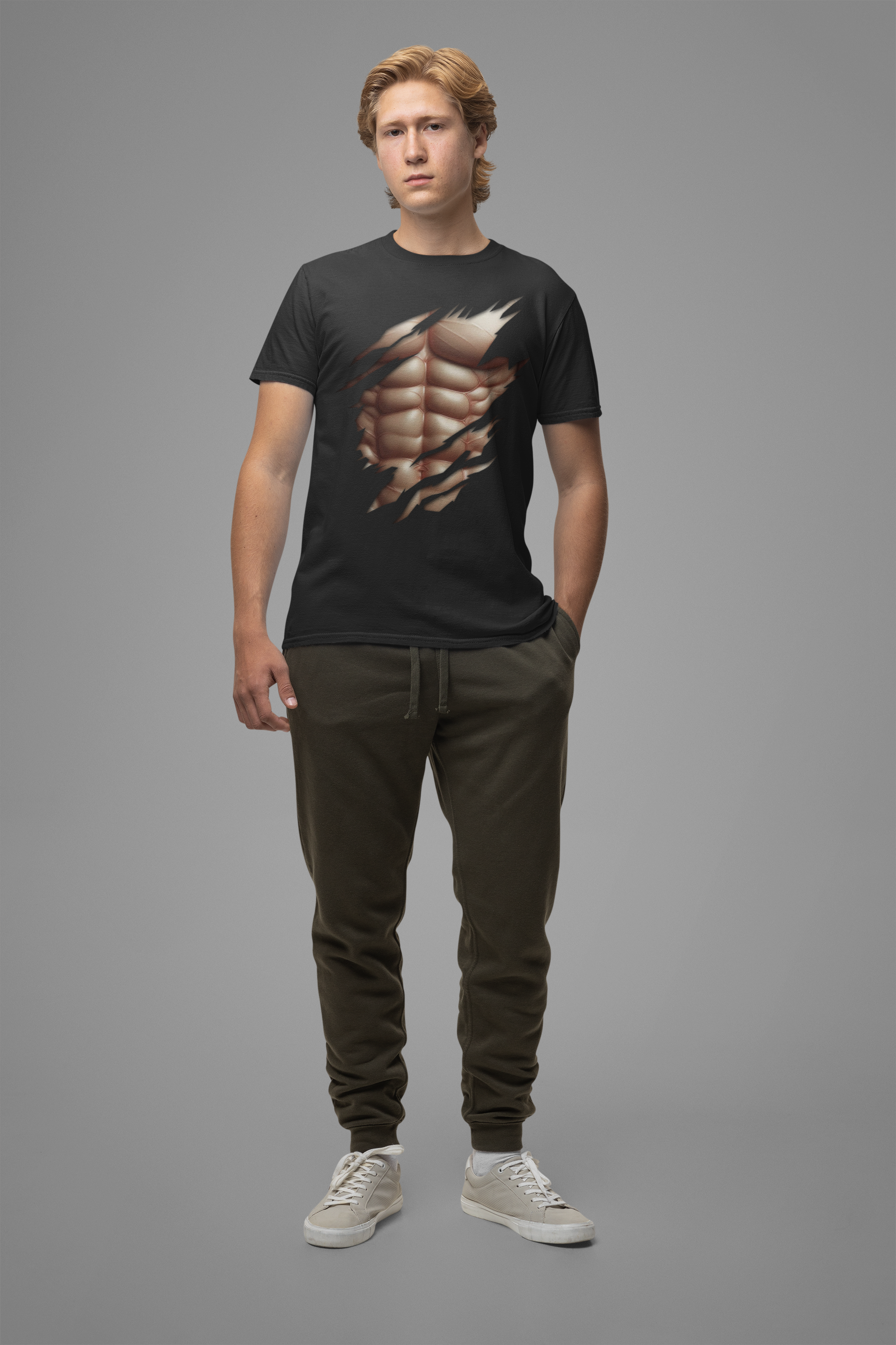 Fake Muscles Shirt, Ripped Chest Costume Tee, Six Pack Abs Funny Graphic T Shirt, Joke Fitness Apparel, Party Costume Gym Gag Top