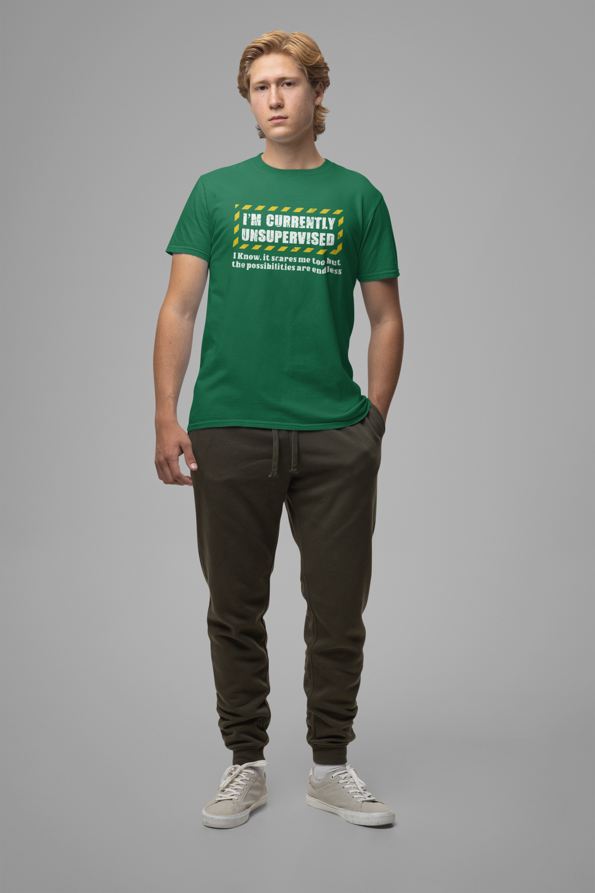 Currently Unsupervised T-Shirt – Funny Caution Alert Humorous Graphic Tee