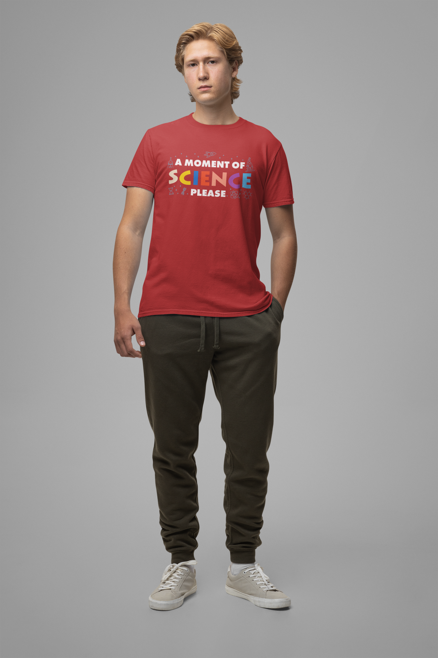A Moment of Science Please Tshirt – Science Tools & Equipment Icons