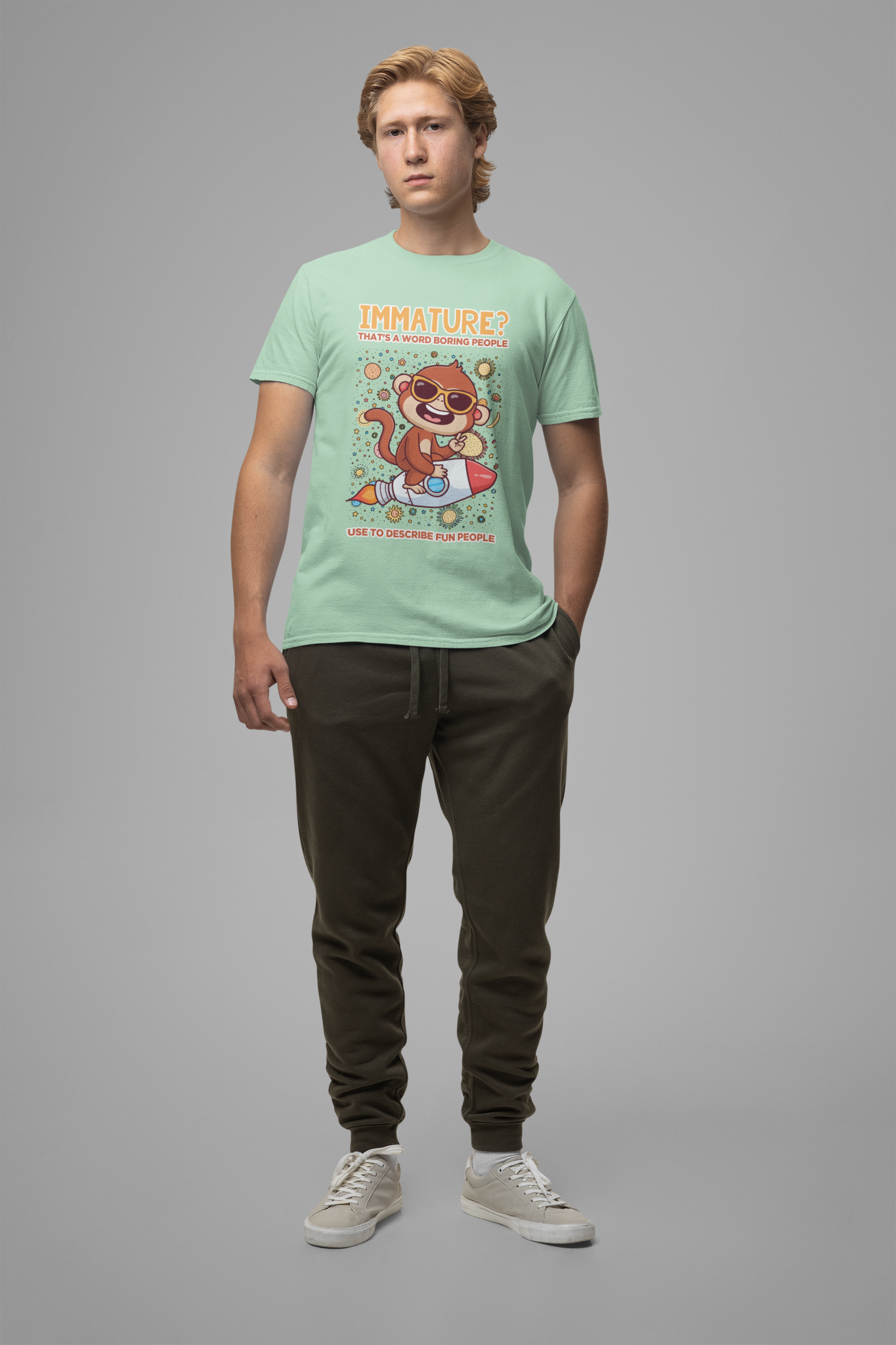 Immature? That’s a Word Boring People Use T-Shirt – Space Monkey Rocket Humor Tee