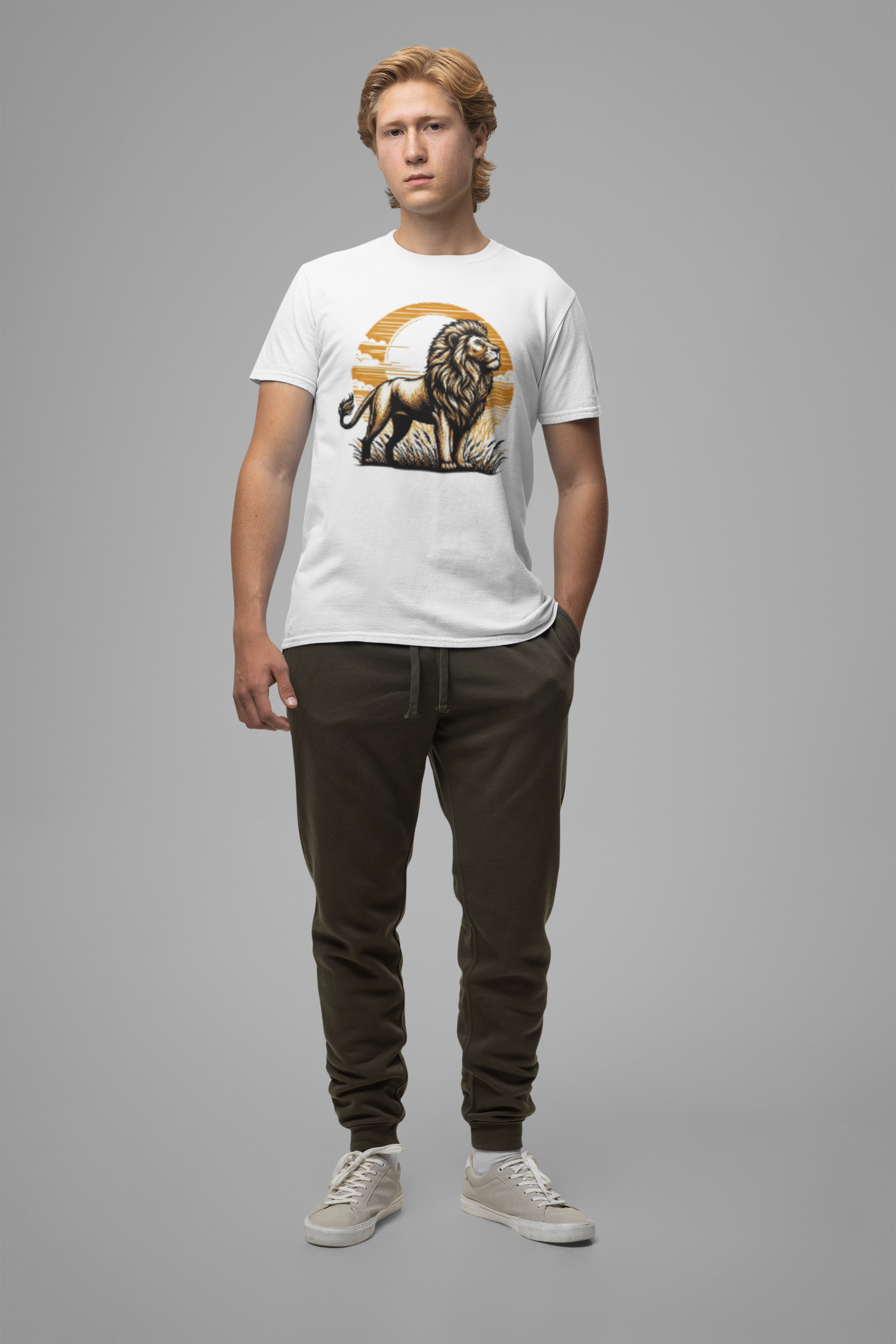 King of the Wild Majestic Male Lion Watching Territory with Sunrise Graphic T-Shirt
