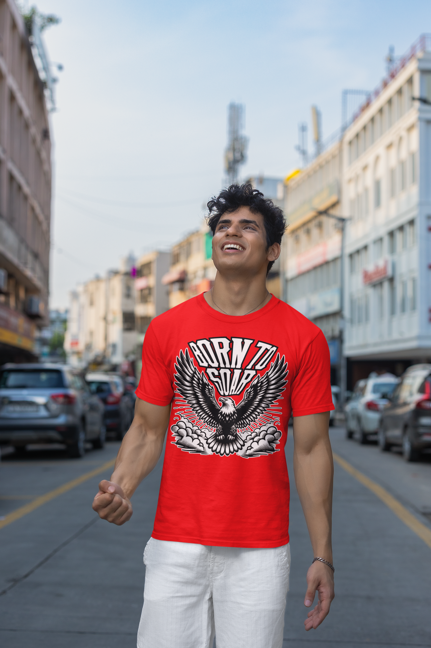 Born to Soar | Eagle with Wide Open Wings Above the Clouds T-Shirt