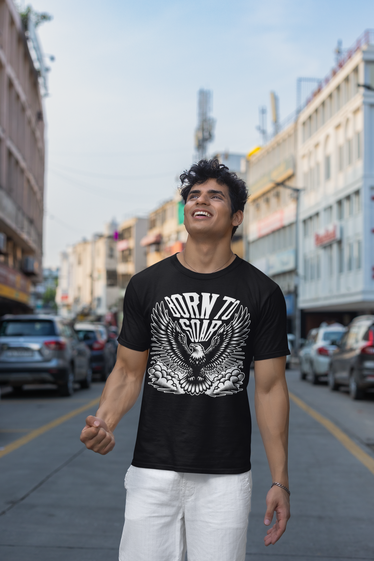 Born to Soar | Eagle with Wide Open Wings Above the Clouds T-Shirt