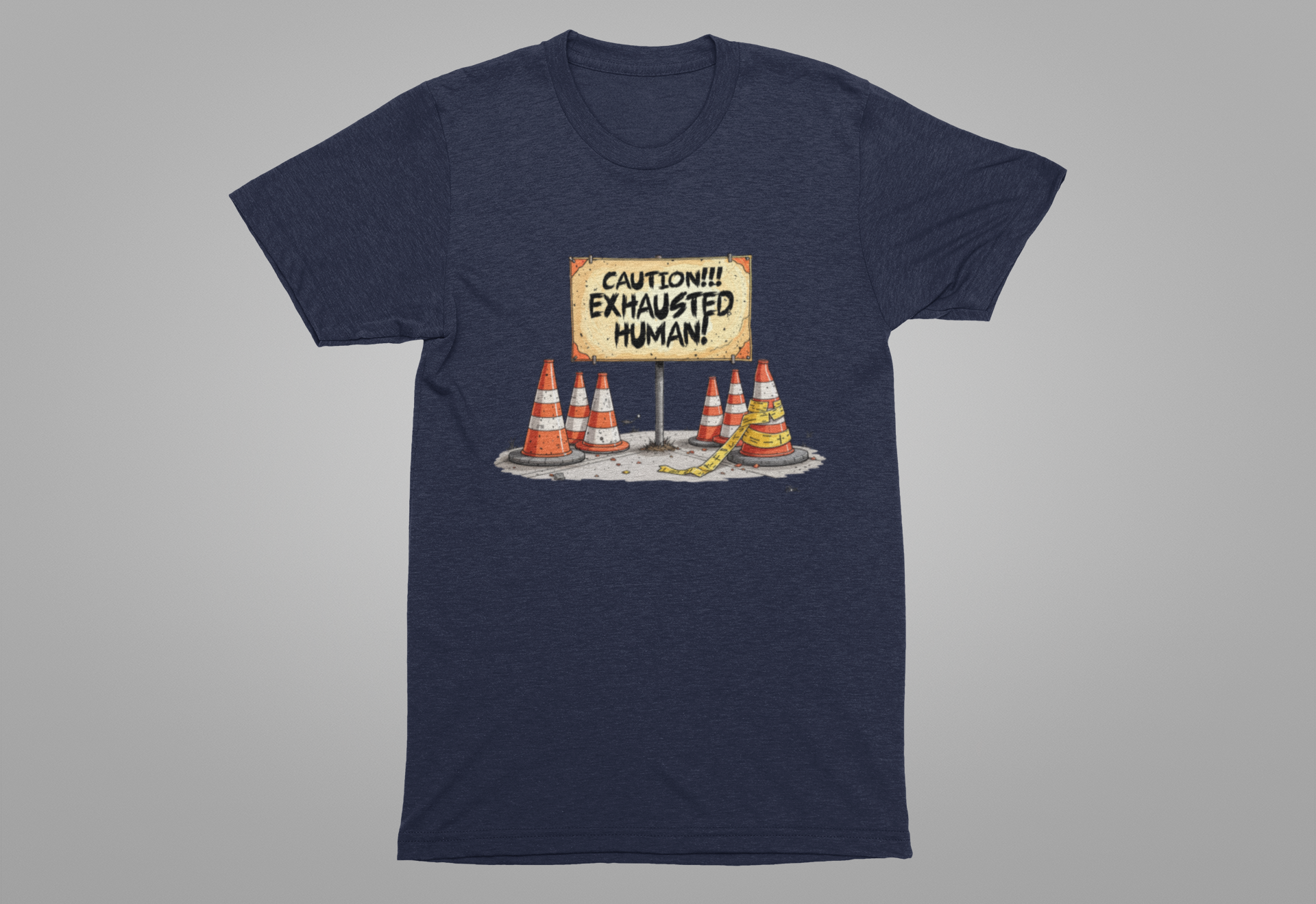 Caution Exhausted Human Tee, Low Energy Warning Shirt, Sleepy Mood Graphic, Funny Real Life Top, Tired Brain Gift