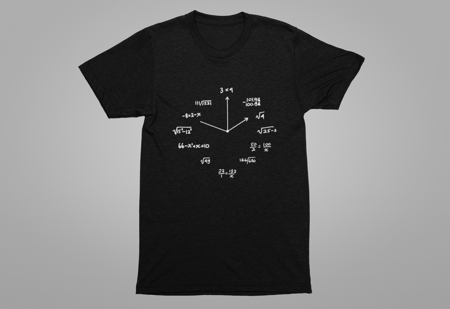 Math Clock T-Shirt – Funny Equations as Clock Numbers Graphic Tee