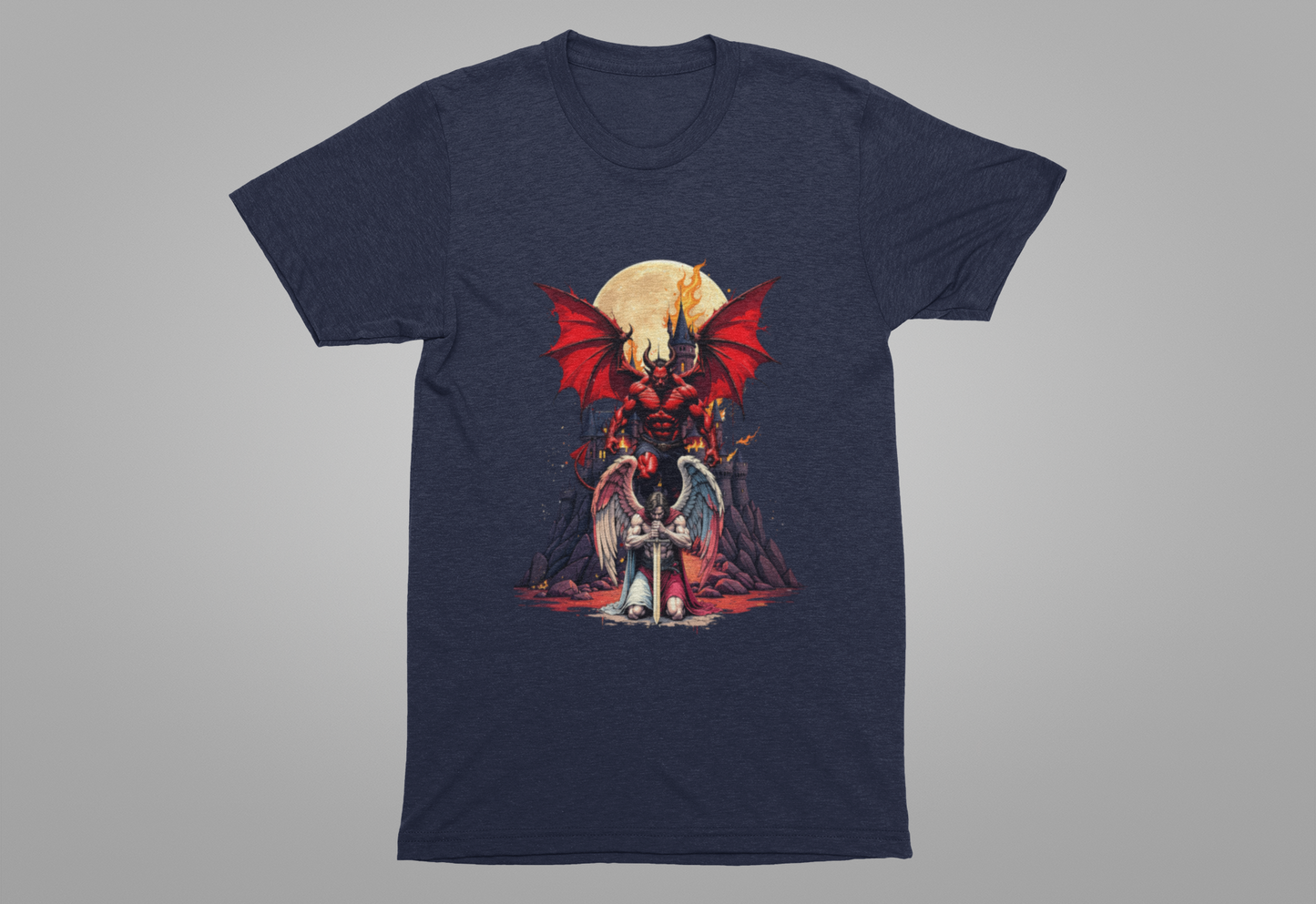 Beast Dominion – Floating Vampire Over Fallen Winged Fighter Graphic T-Shirt
