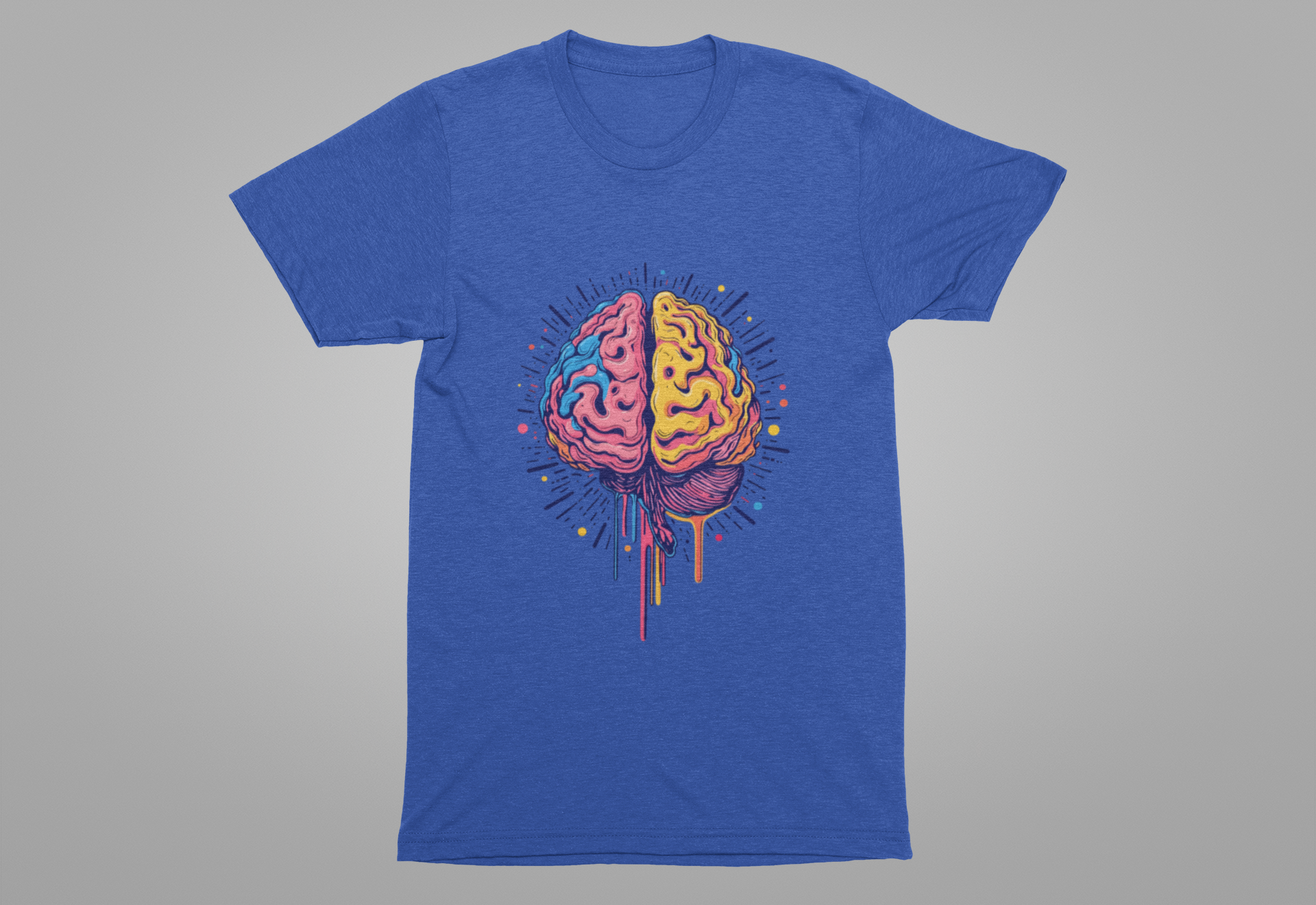 Colorful Vibrant Brain with Dripping Paint and Radiant Energy Lines Graphic T-Shirt