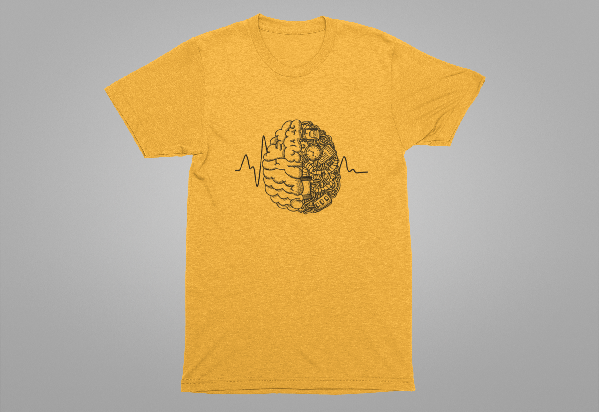 Human Brain Split Design Tshirt – Life Line with Nature & Man-Made Elements