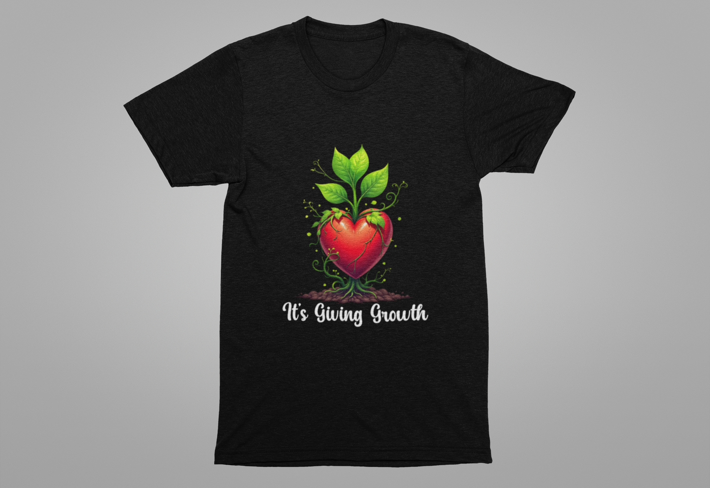 It's Giving Growth – Plant with Red Heart Trunk Graphic T-Shirt
