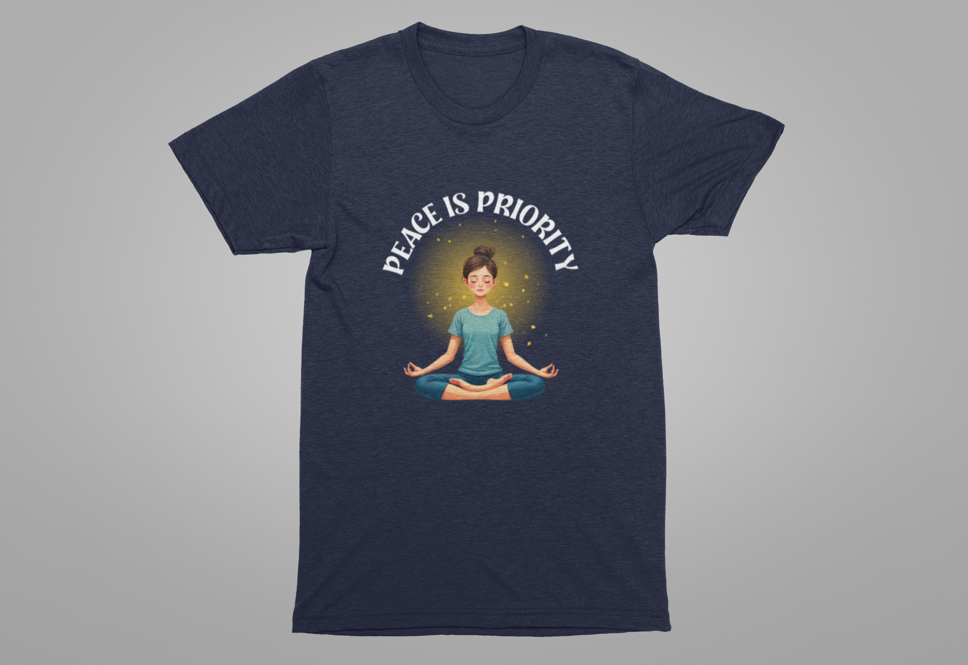 Peace Is Priority – Meditating Woman with Glowing Aura Graphic T-Shirt