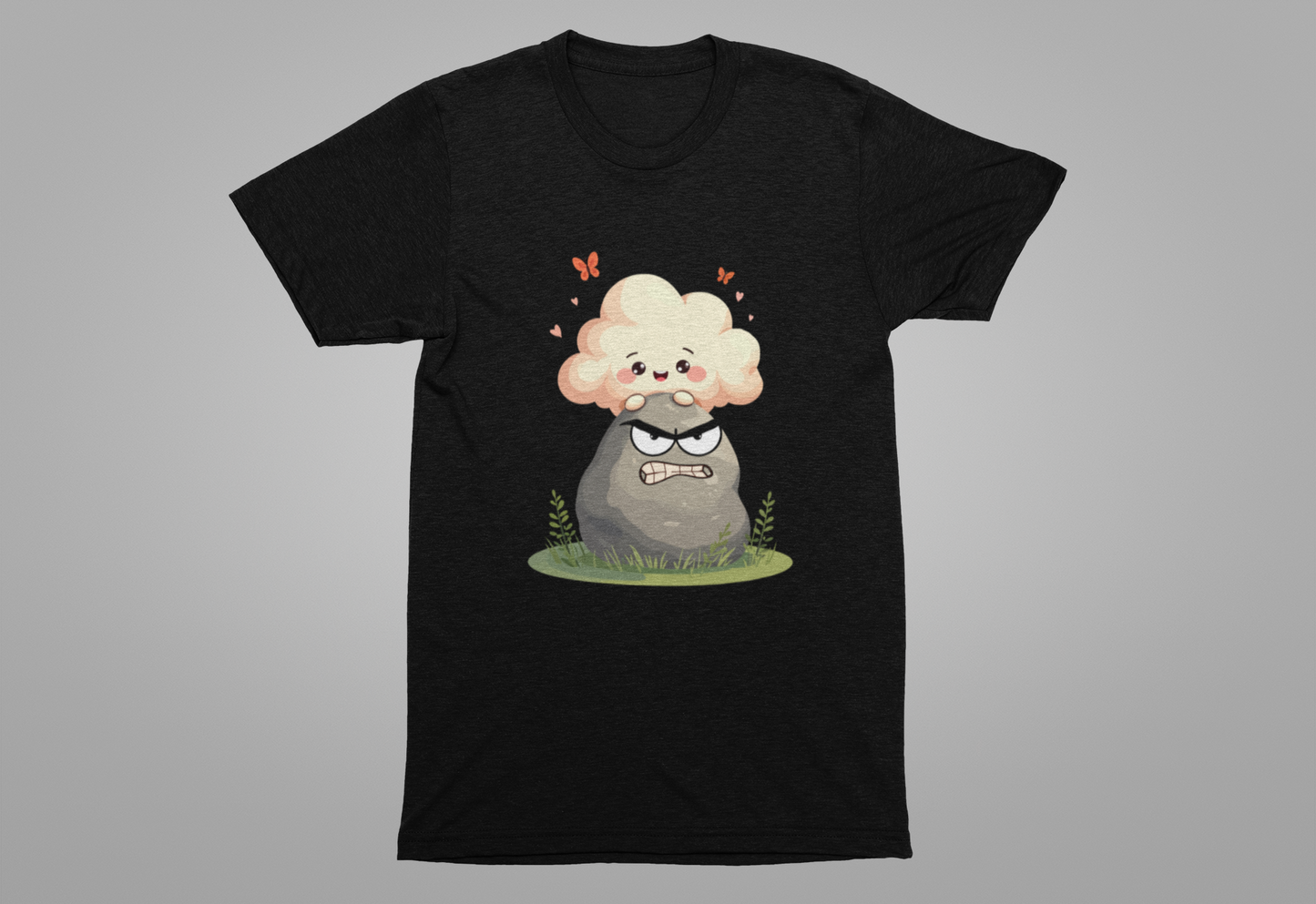 Soft but Solid - Smiling Cloud vs. Angry Rock – Playful Nature Face-Off Graphic T-Shirt