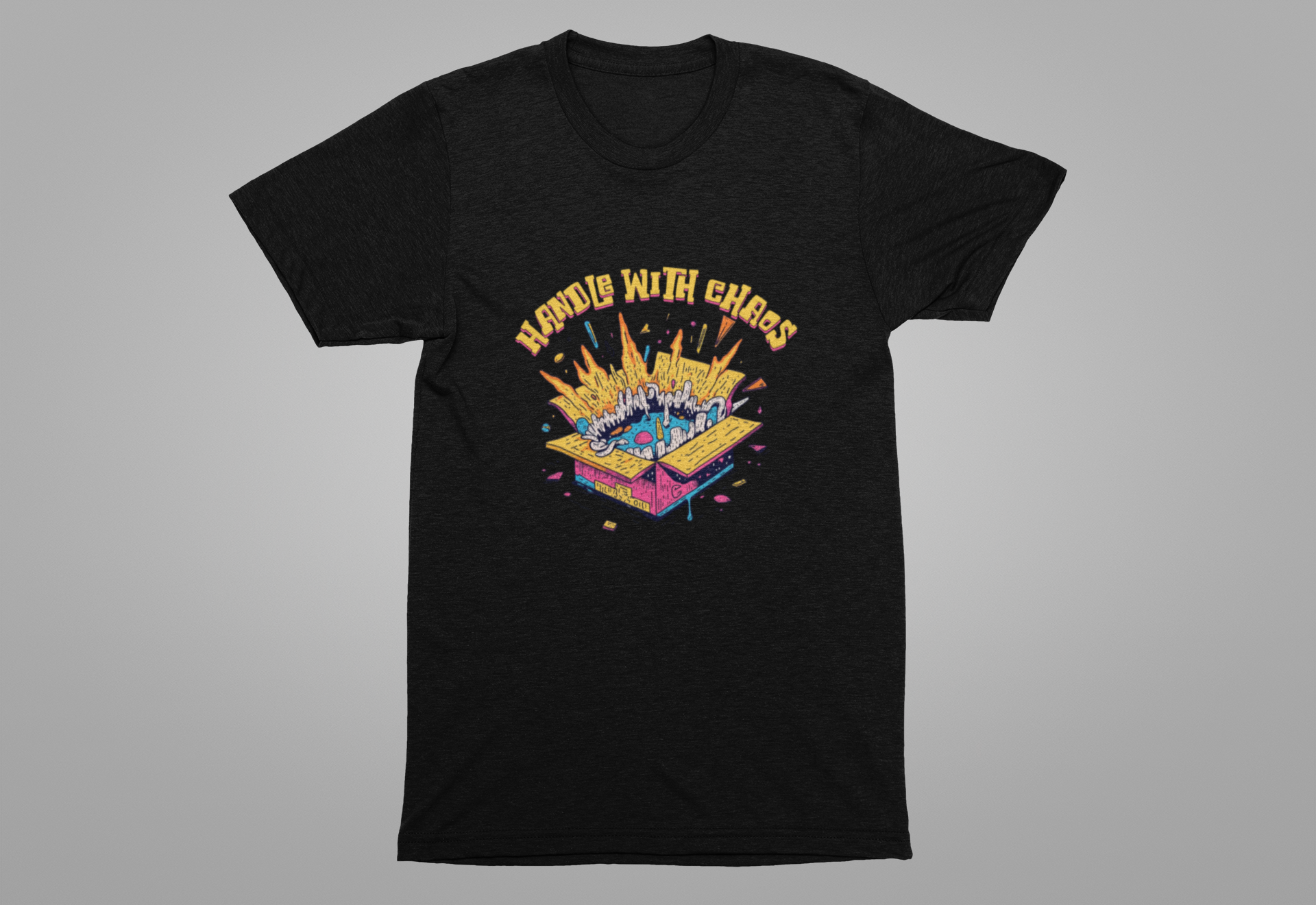 Handle With Chaos – Vibrant Colorful Box Embracing life’s Wild Moments Graphic T-Shirt