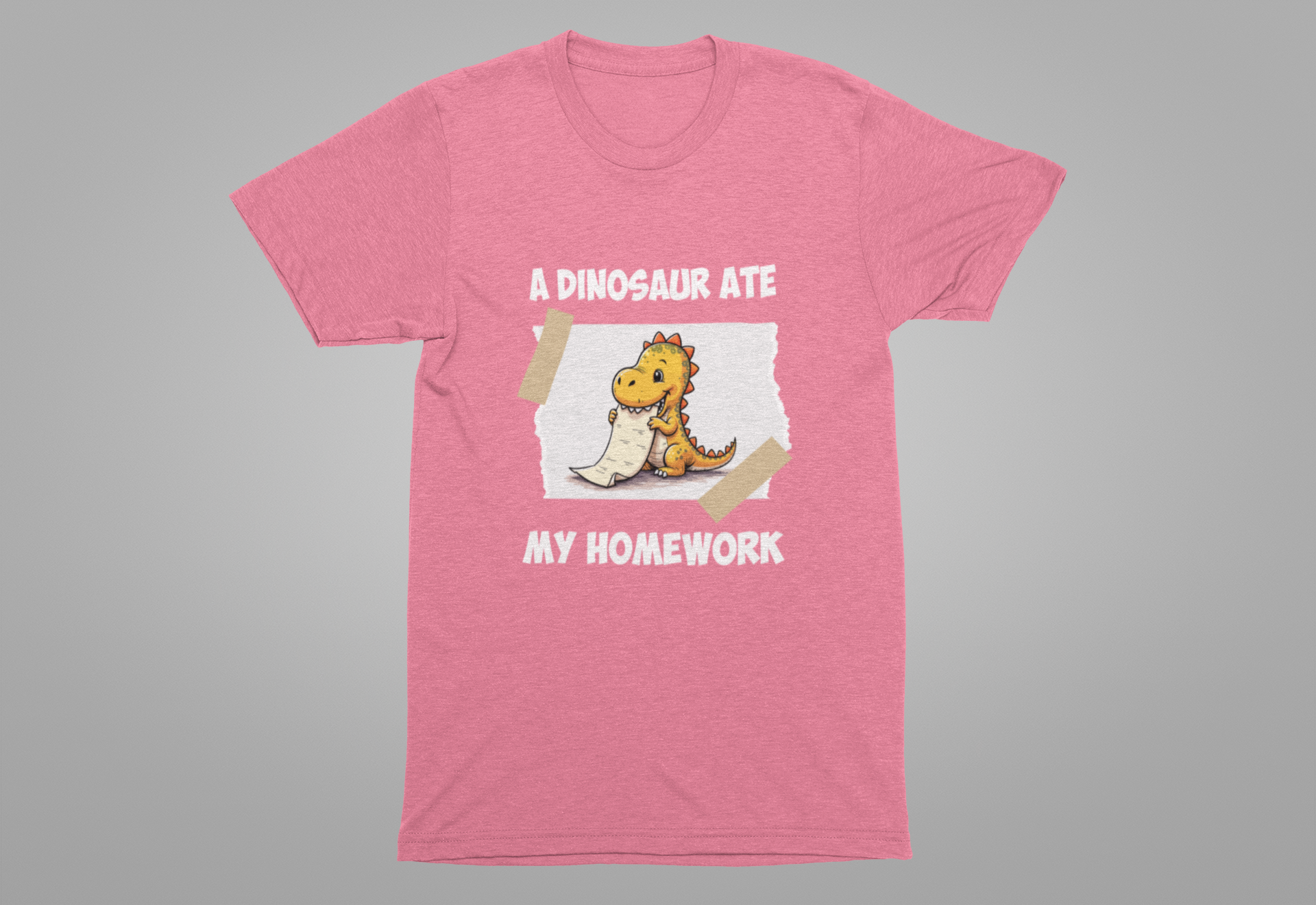 Homework Excuse T-Shirt – Cute Dino Eating Homework Graphic
