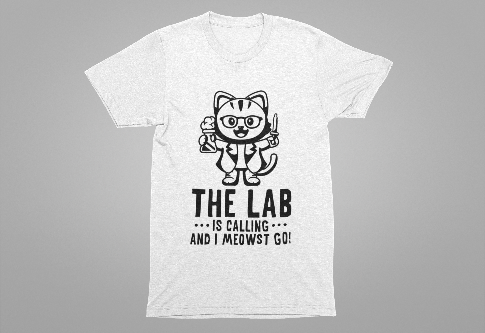 The Lab Is Calling and I Meowst GO Tshirt – Cute Scientist Cat in Lab Coat