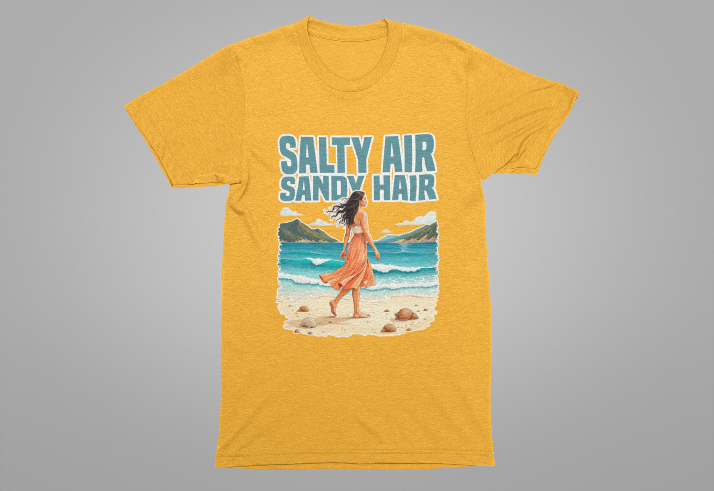 Salty Air Sandy Hair Tee, Beach Babe Shirt, Ocean Mood Graphic Tee, Summer Coastline Top, Coastal Girl Gift Tee