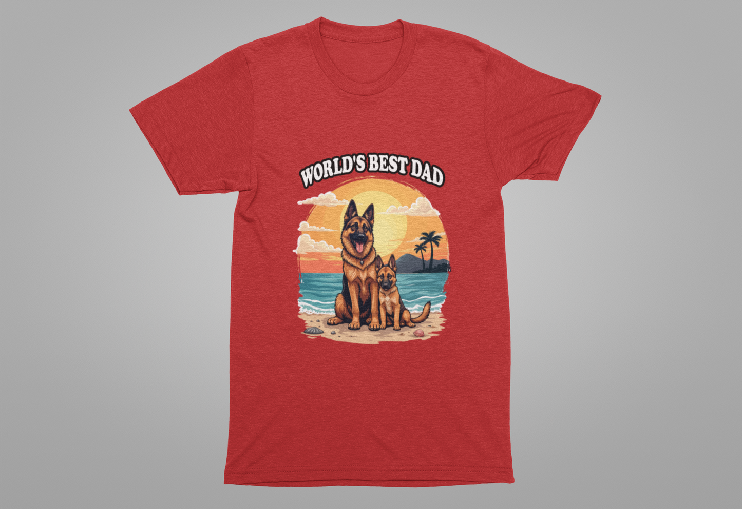 Worlds Best Dad Tshirt German Shepherd Dog Father and Puppy Beach Sunset Design