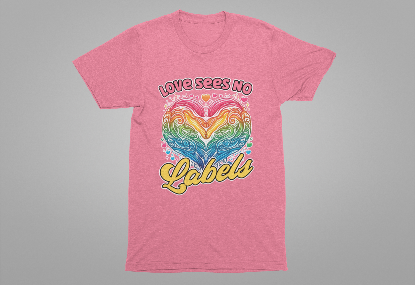 Love Sees No Labels – Colorful Abstract Heart Line Art Graphic T-Shirt