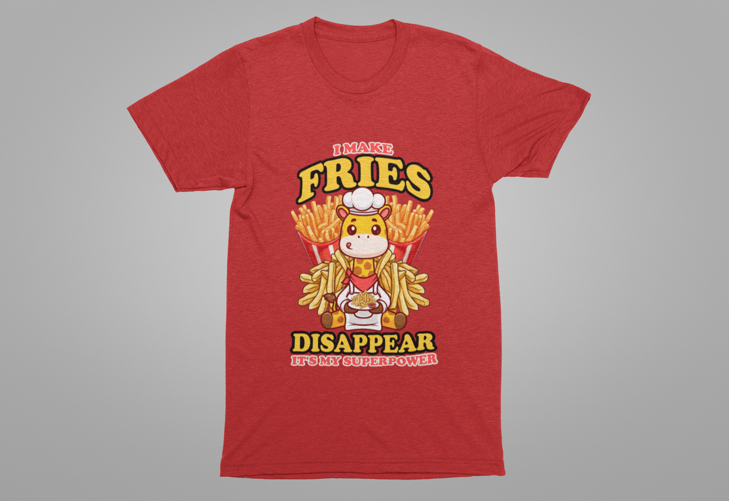 I Make Fries Disappear T-Shirt – Adorable Baby Giraffe Chef With Fries Funny Super Power Graphic Tee