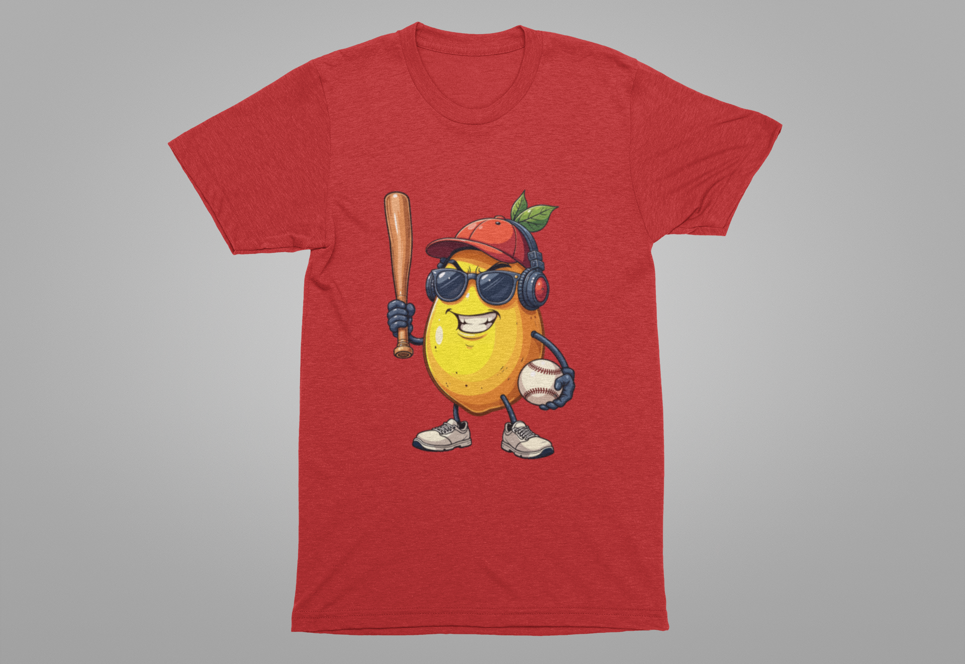 Aggressive Lemon Baseball Mascot Tshirt Bold Sports Fruit Character Design