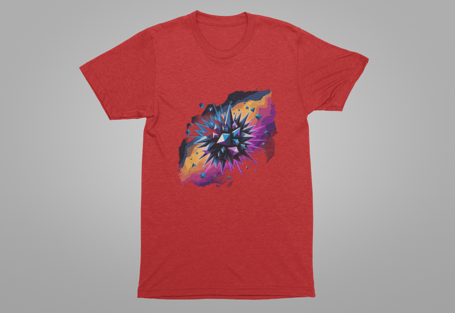 Polygon Burst – Colorful Polygon Explosion Graphic T-Shirt