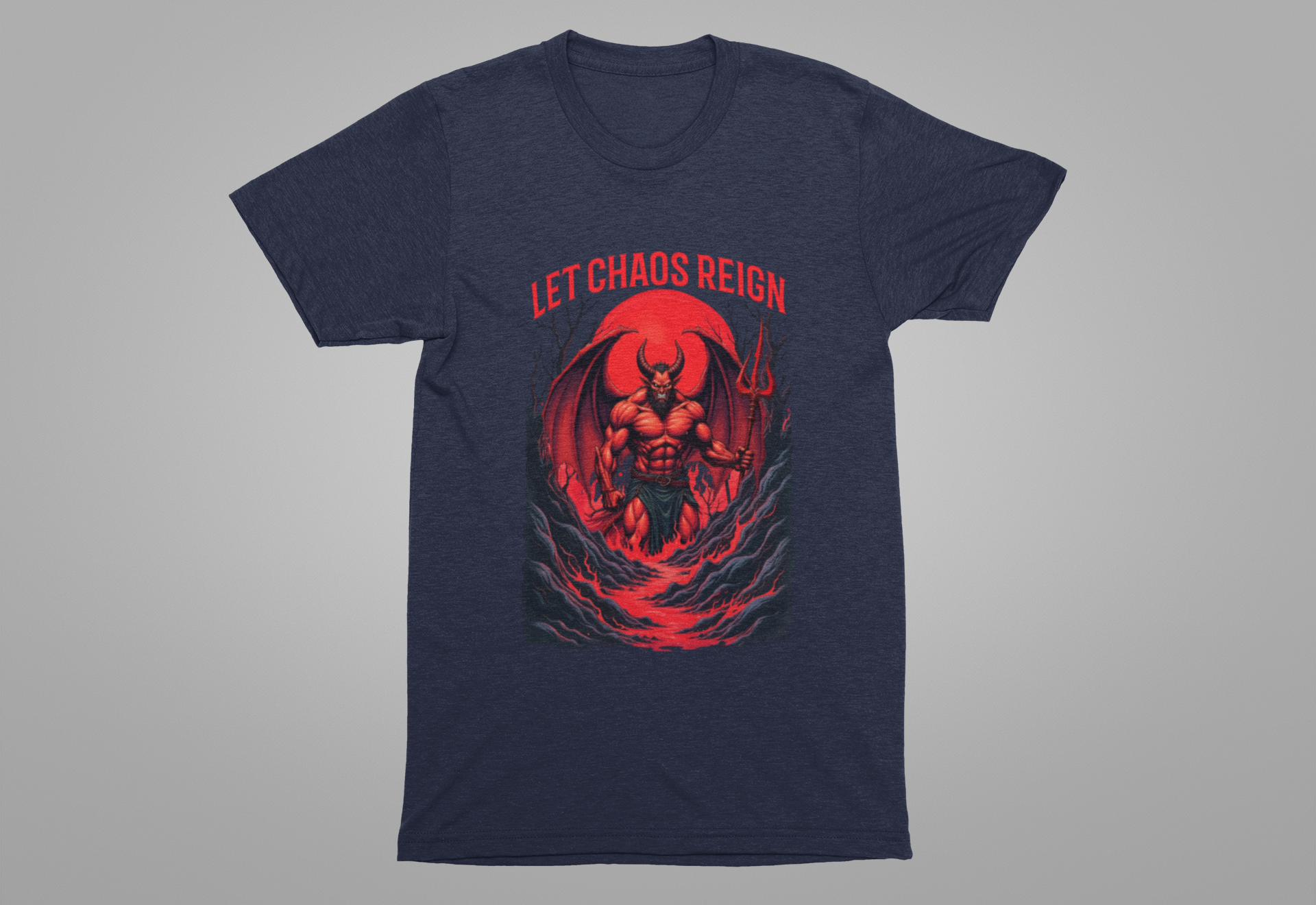 Let Chaos Reign – Fierce Beast with Wings on Fiery under Red Moon Graphic T-Shirt