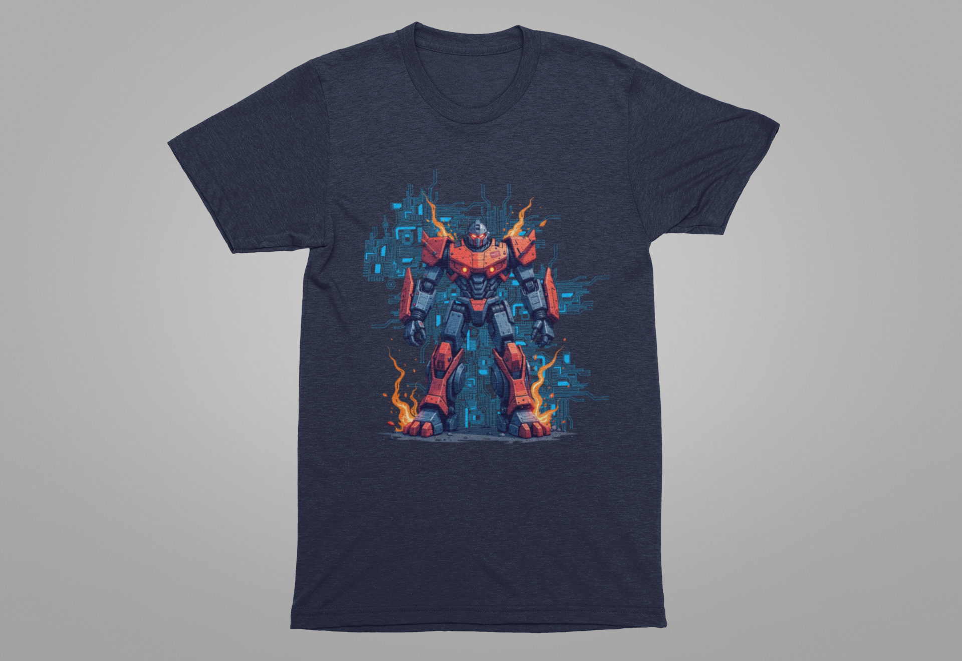 Ready for Anything – Robot Transformer on Fiery Ground Graphic T-Shirt