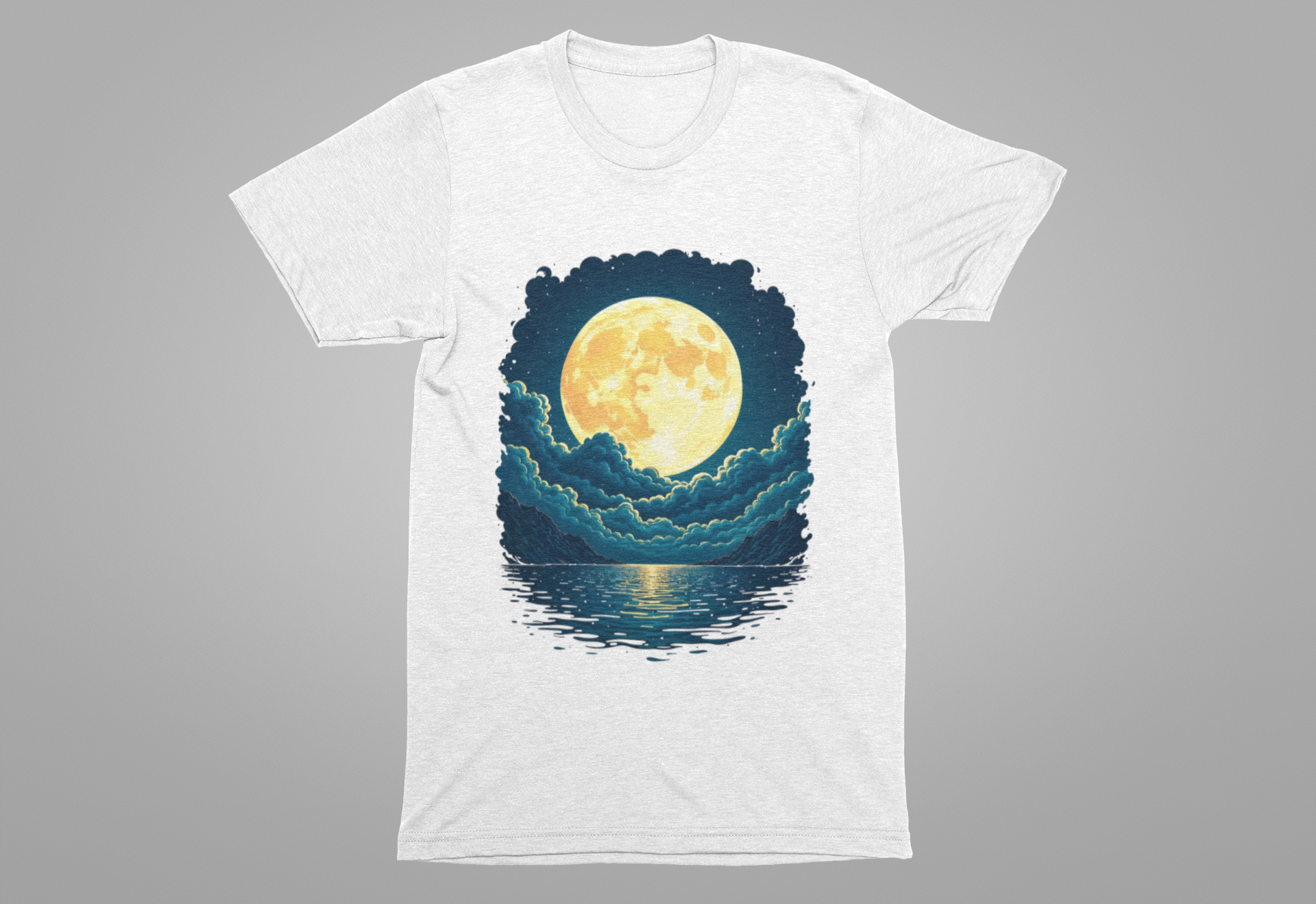 Full Moon Over Water T-Shirt – Night Sky and Clouds Graphic Tee