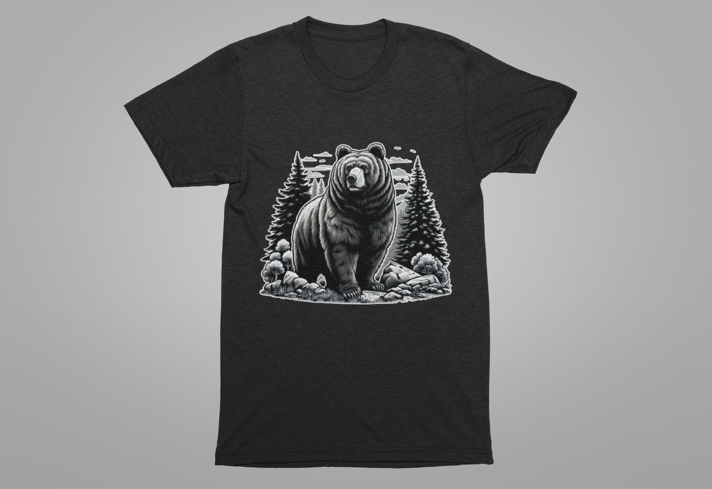 Majestic Wild Bear gazes intently at Stream Edge captivating Graphic T-Shirt
