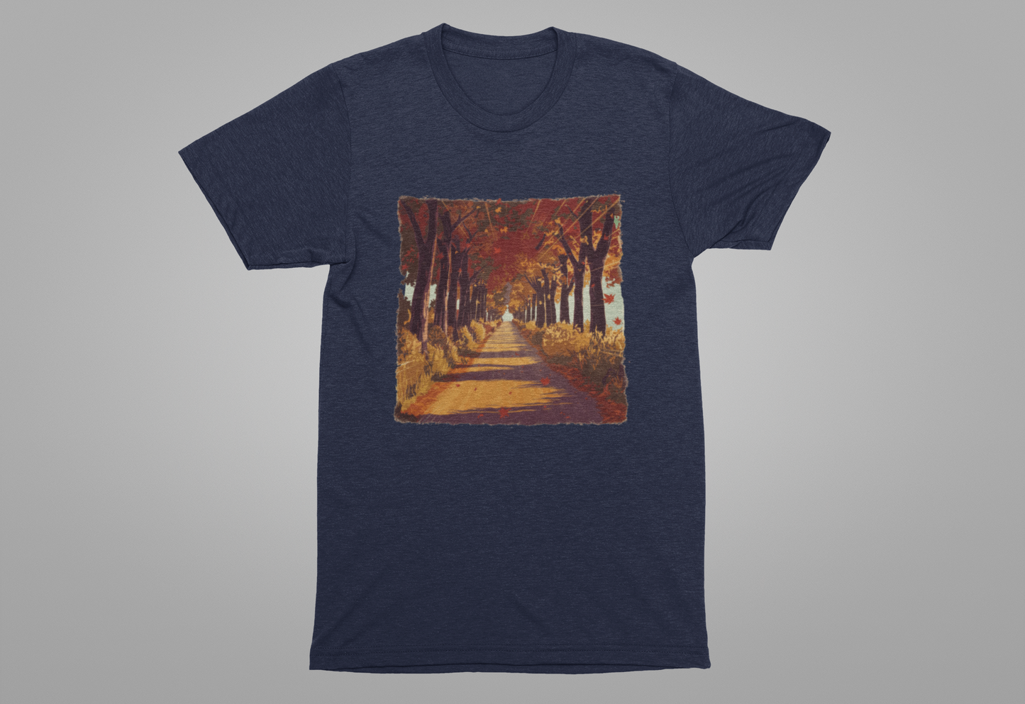 Golden Autumn Glow– Glowing Trees Lining the Road Graphic T-Shirt
