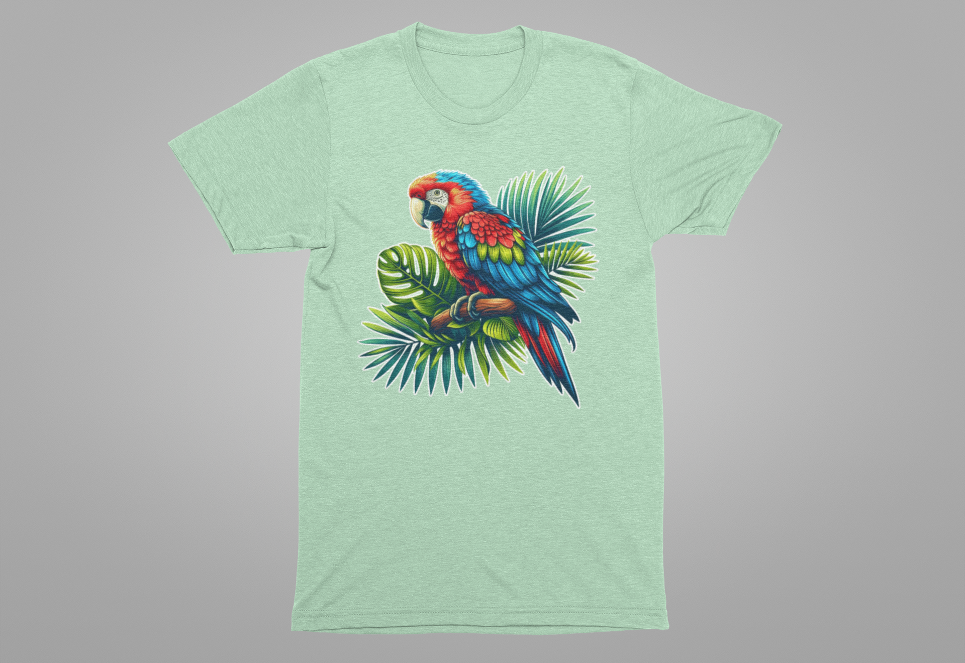 Colorful Macaw Parrot perched gracefully on Lush Green Branch Graphic T-Shirt