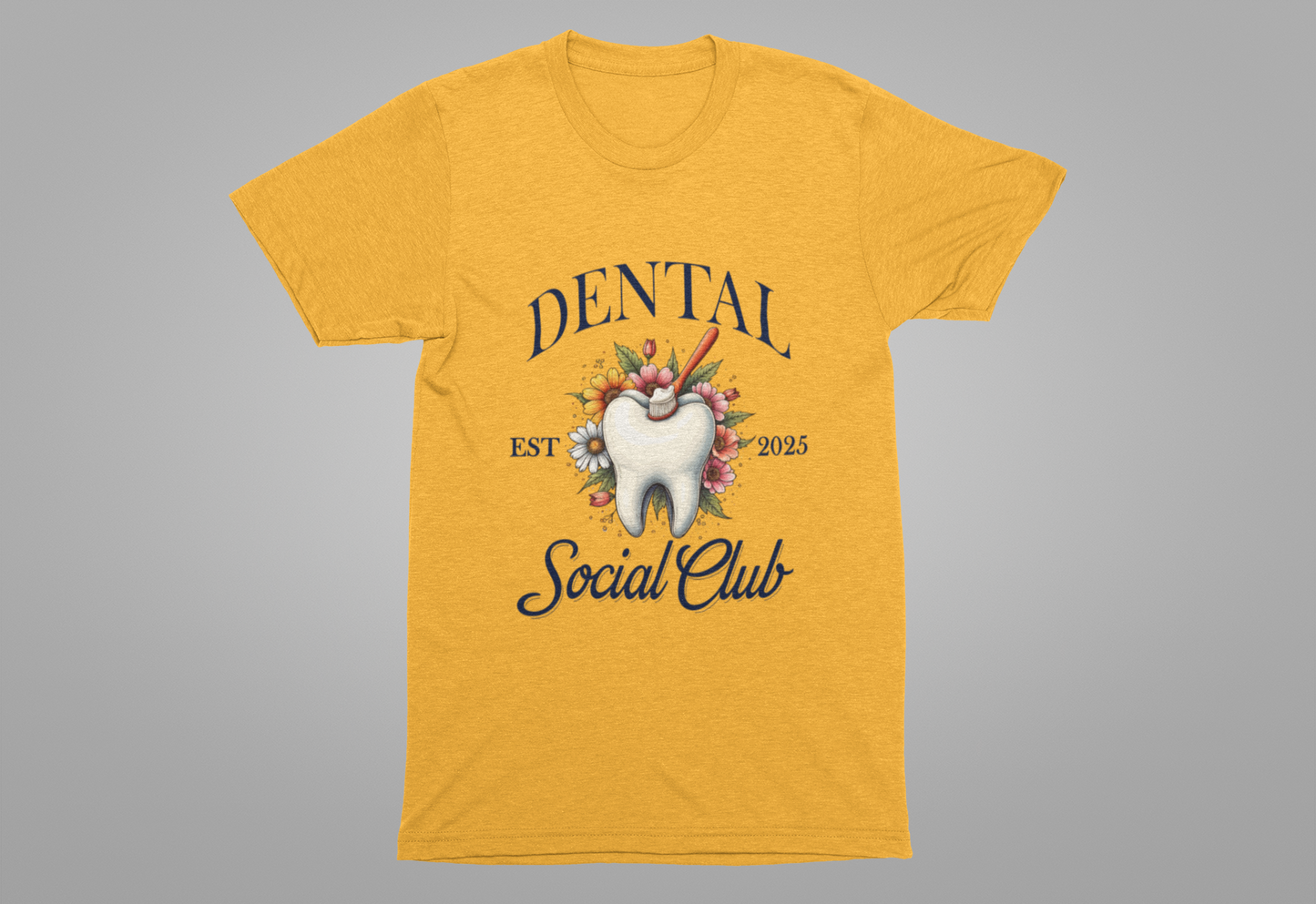 Dental Social Club T Shirt Large Tooth with Brush Paste Flowers Est 2025
